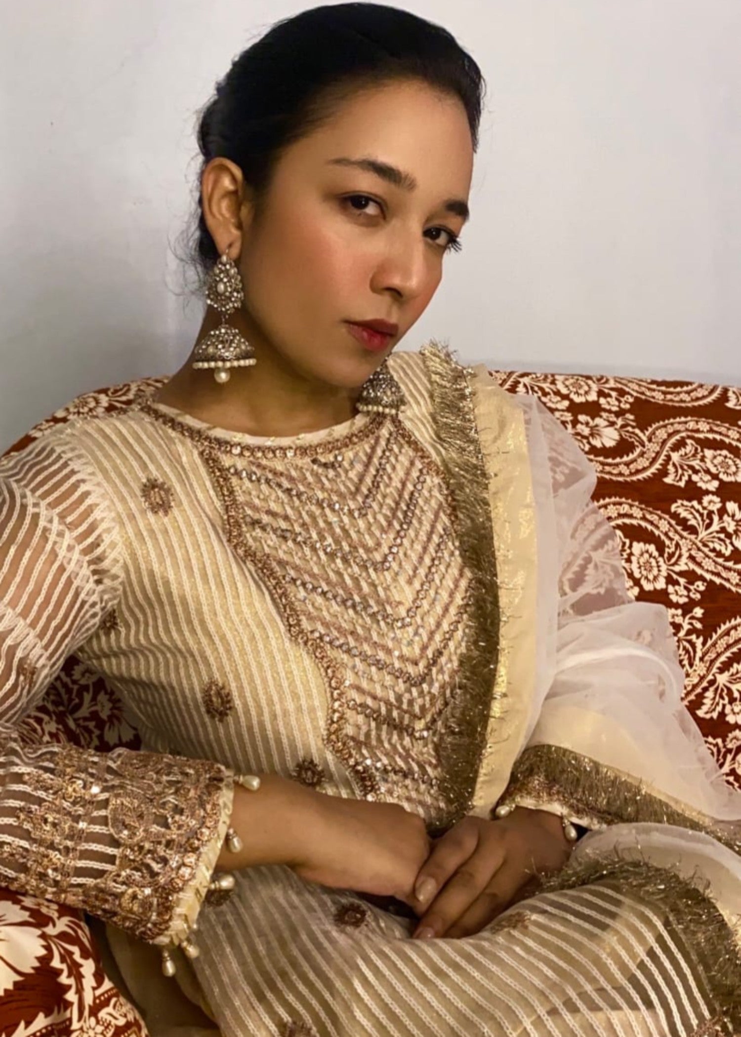 zari organza Kurta Set in Mari gold