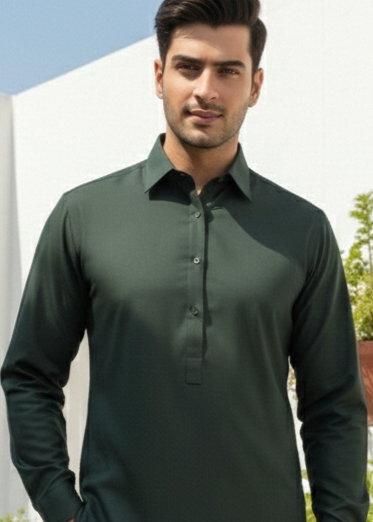 wash & wear Shalwar Kameez in Green, dark green