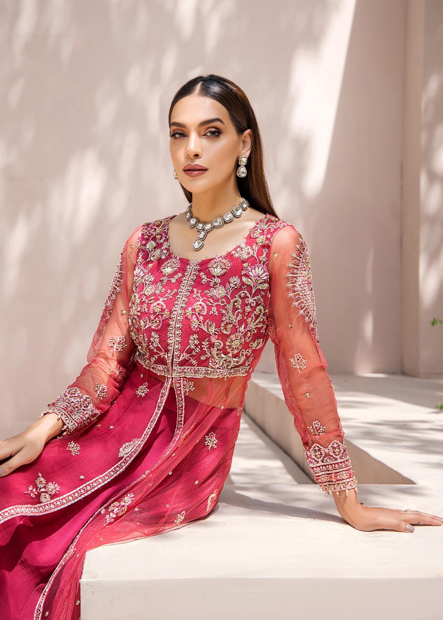 net Lehenga in Pink