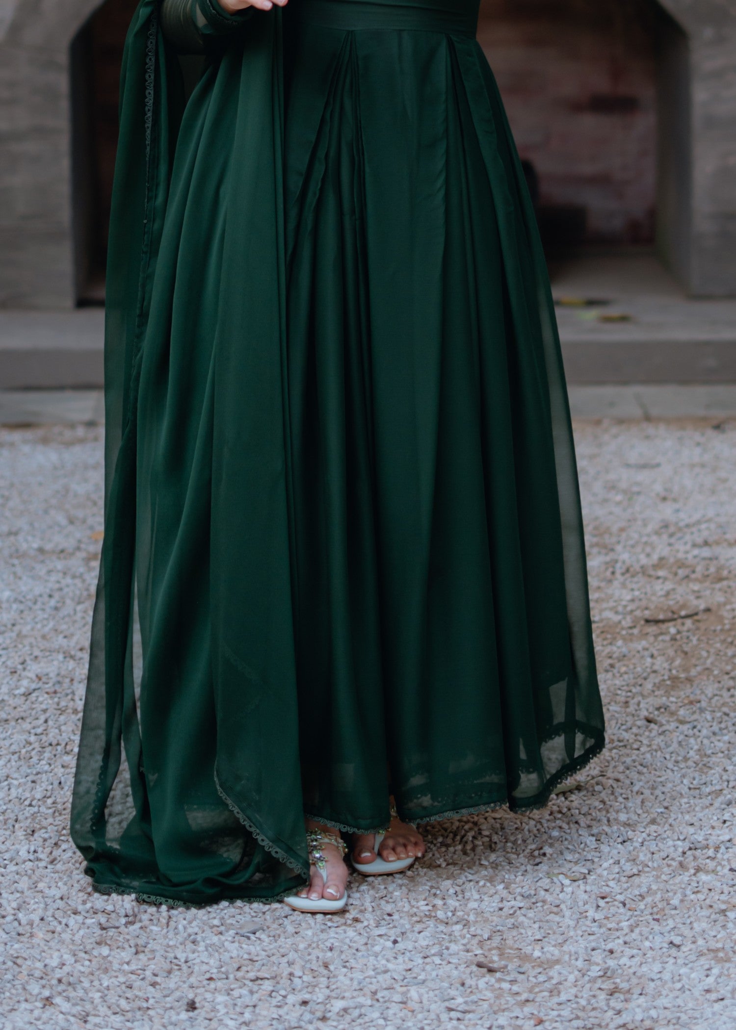 bemberg crinkle chiffon Maxi in Hunter green