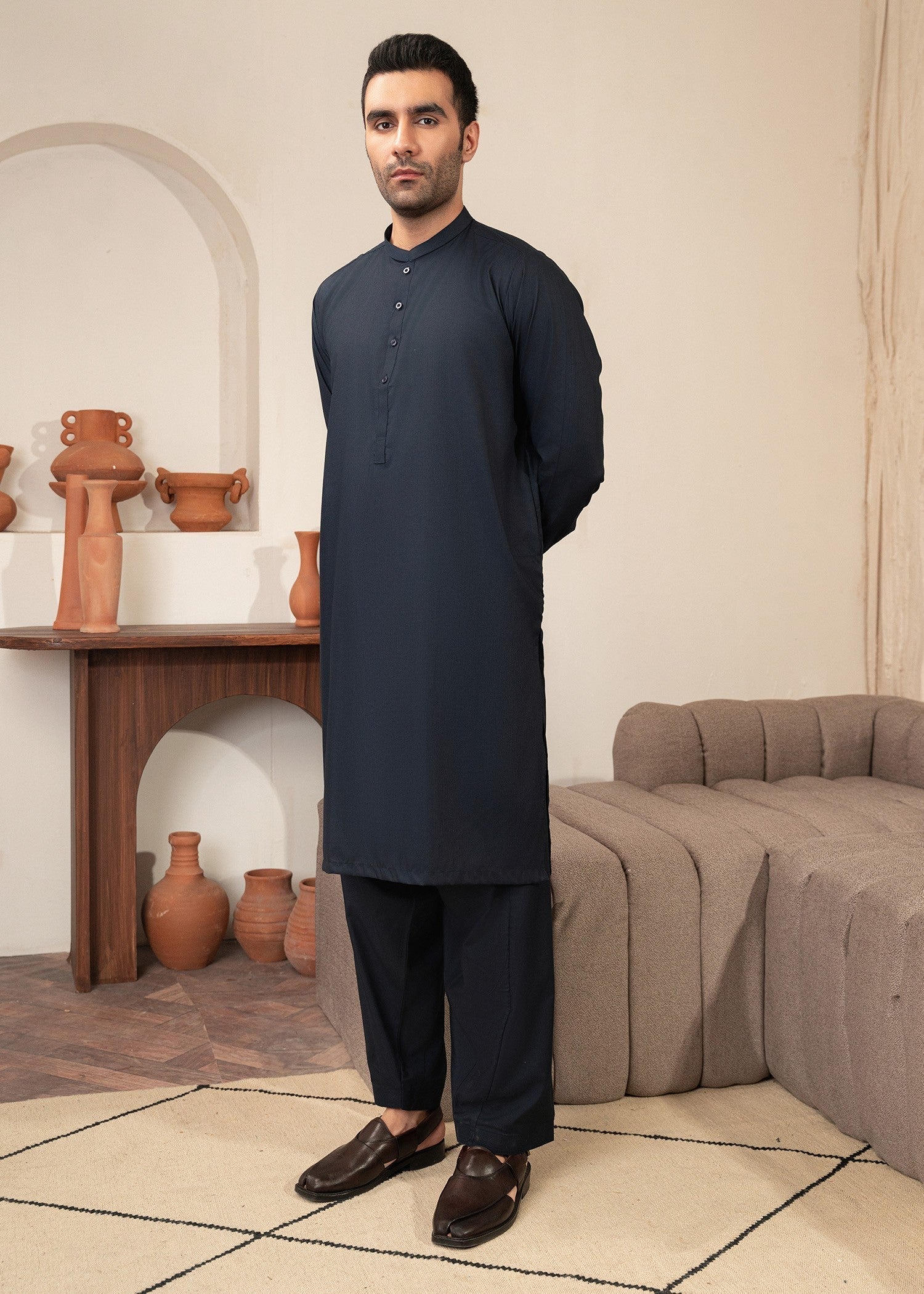wash & wear Shalwar Kameez in Blue by Buraq