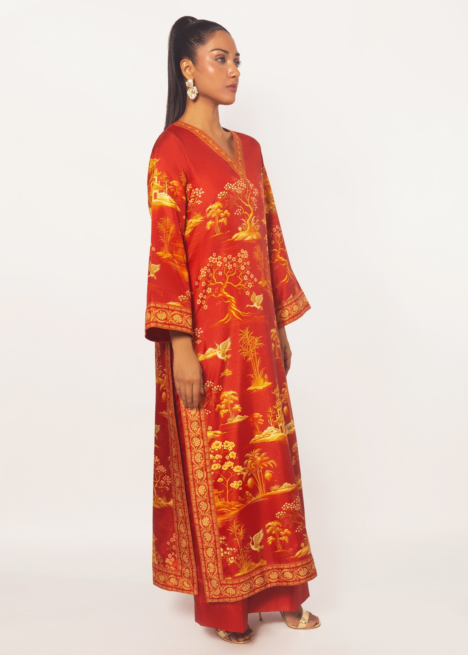 silk Kurta Set in Crimson
