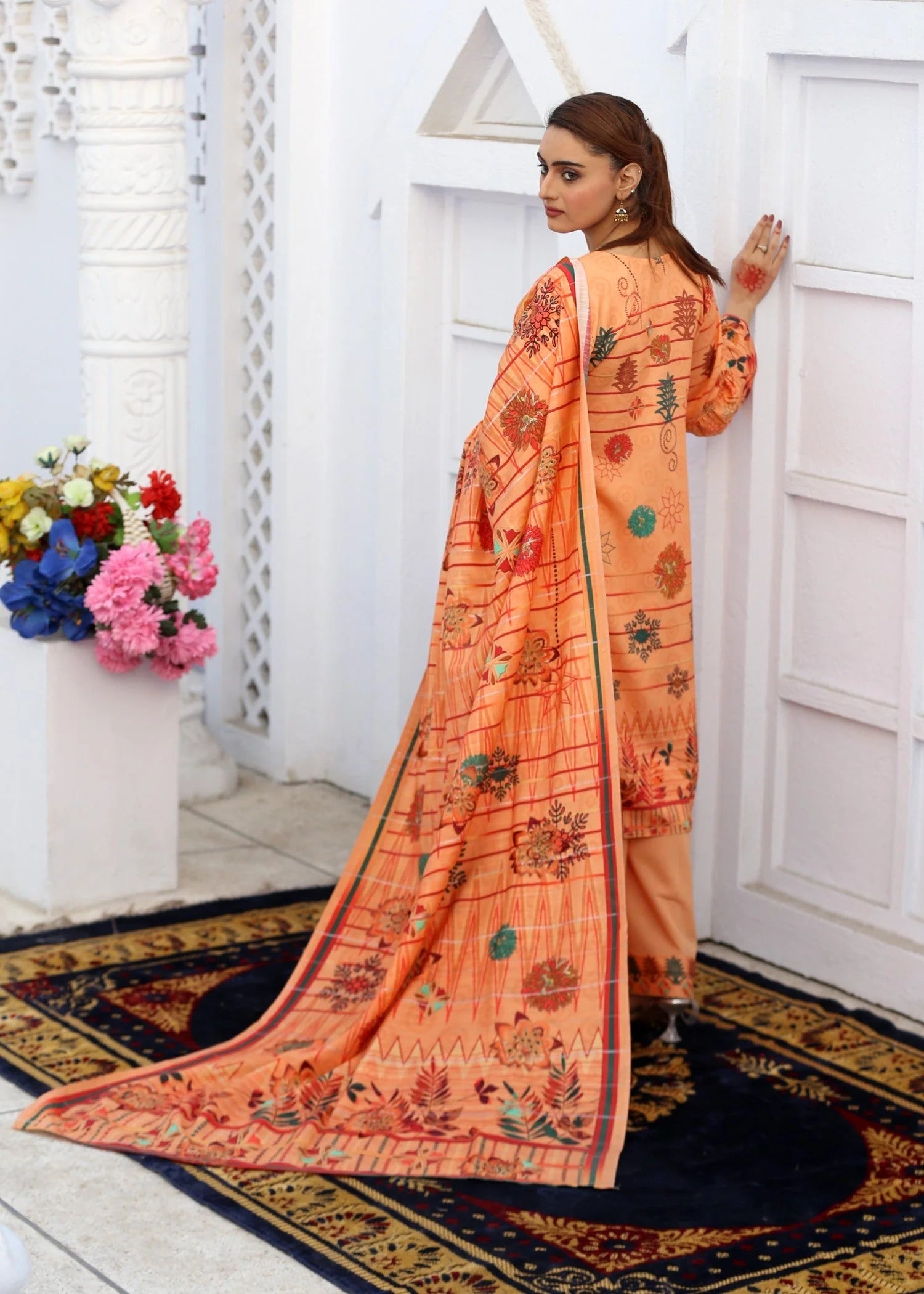 karandi Kurta Set in Peach pink