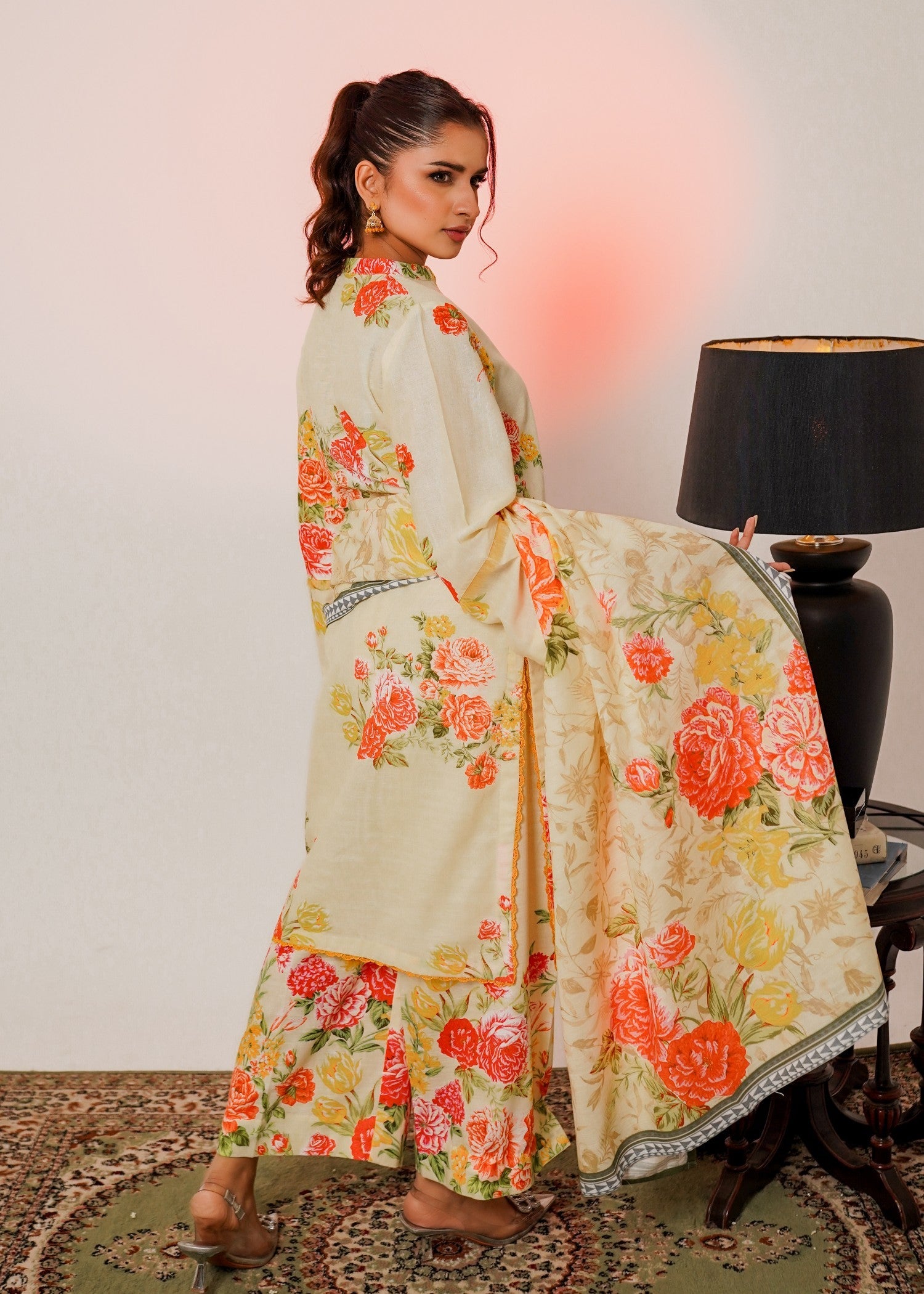 khaddar Kurta Set in Lemon chiffon