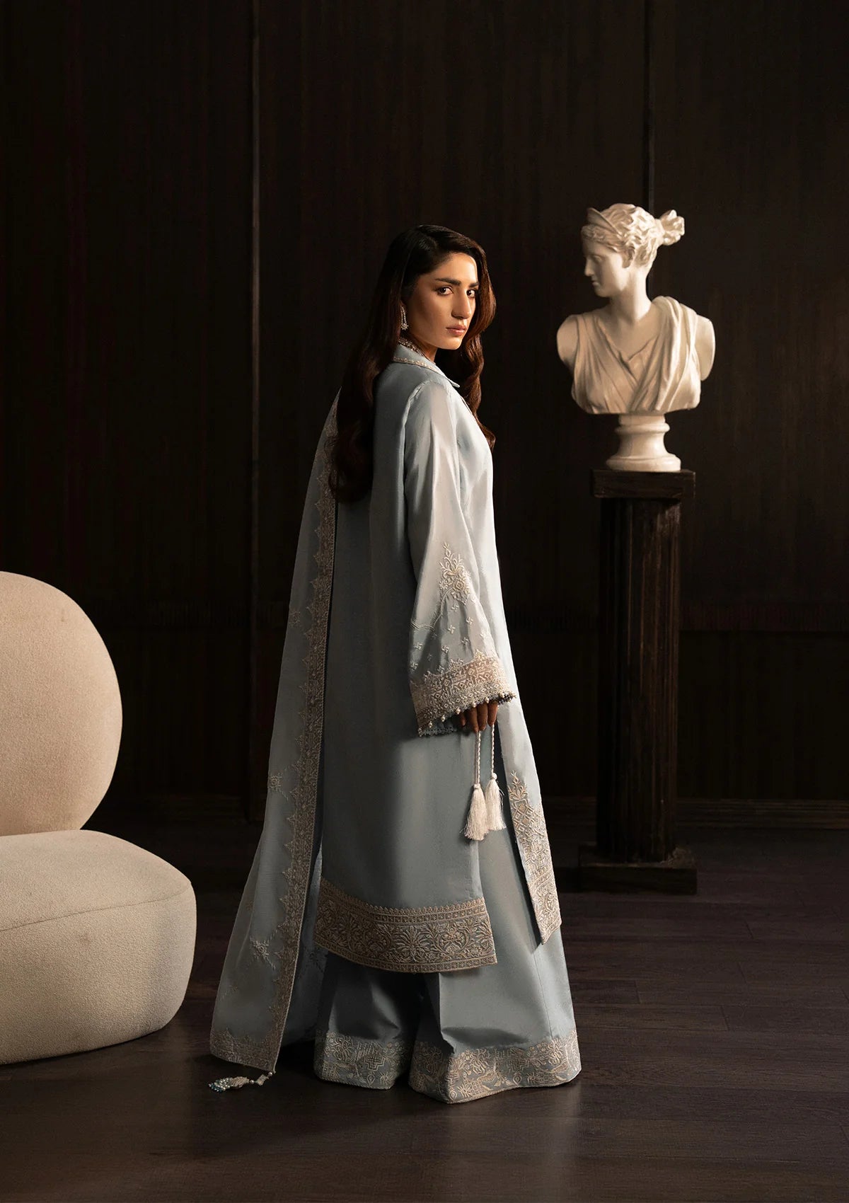 tussar silk Unstitched in Duck egg grey