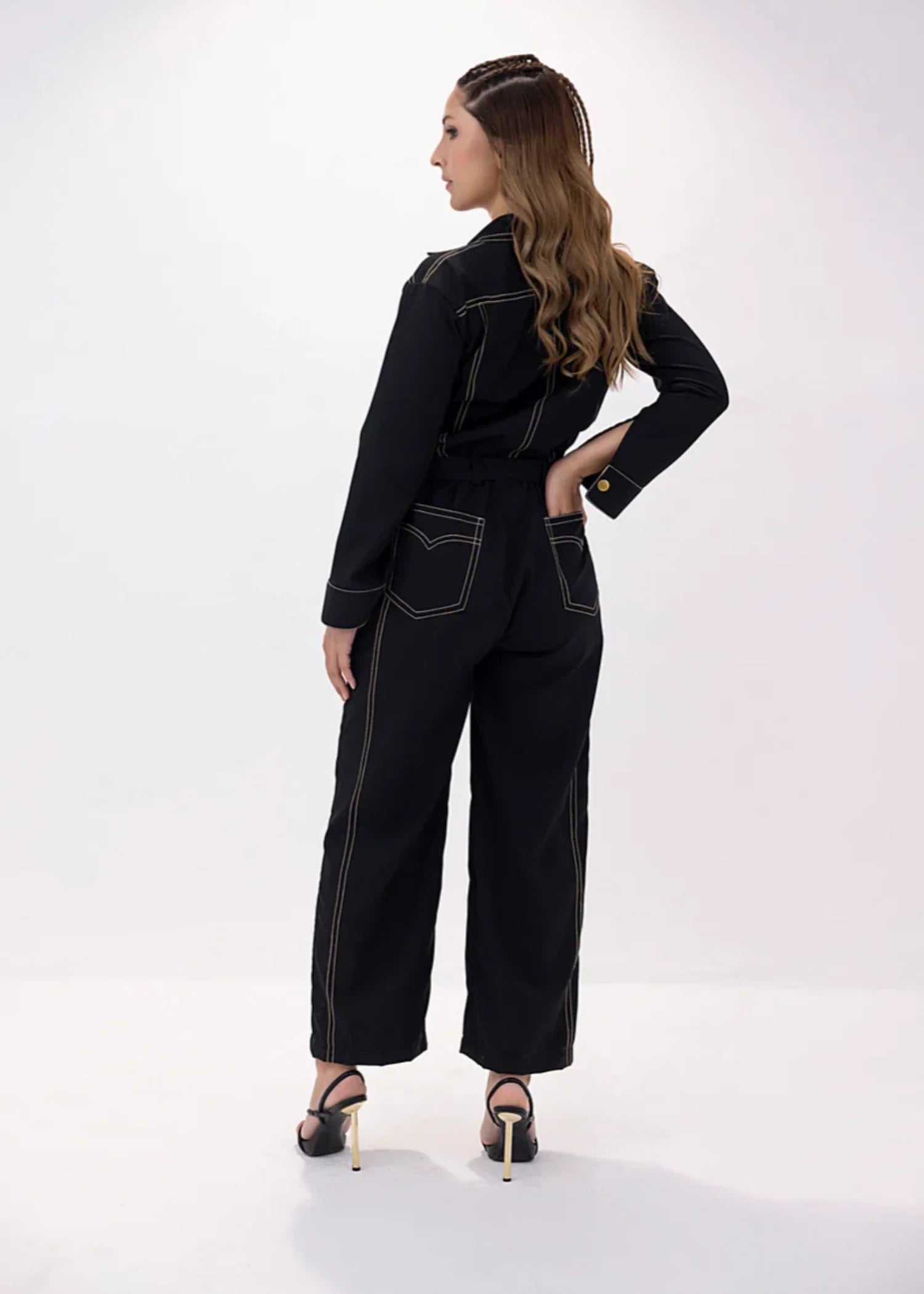 twill polyester Jumpsuit in Black