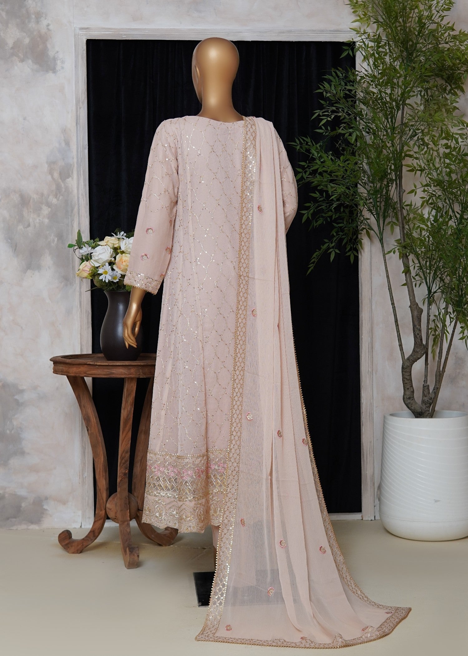 chiffon Pishwas in Beige