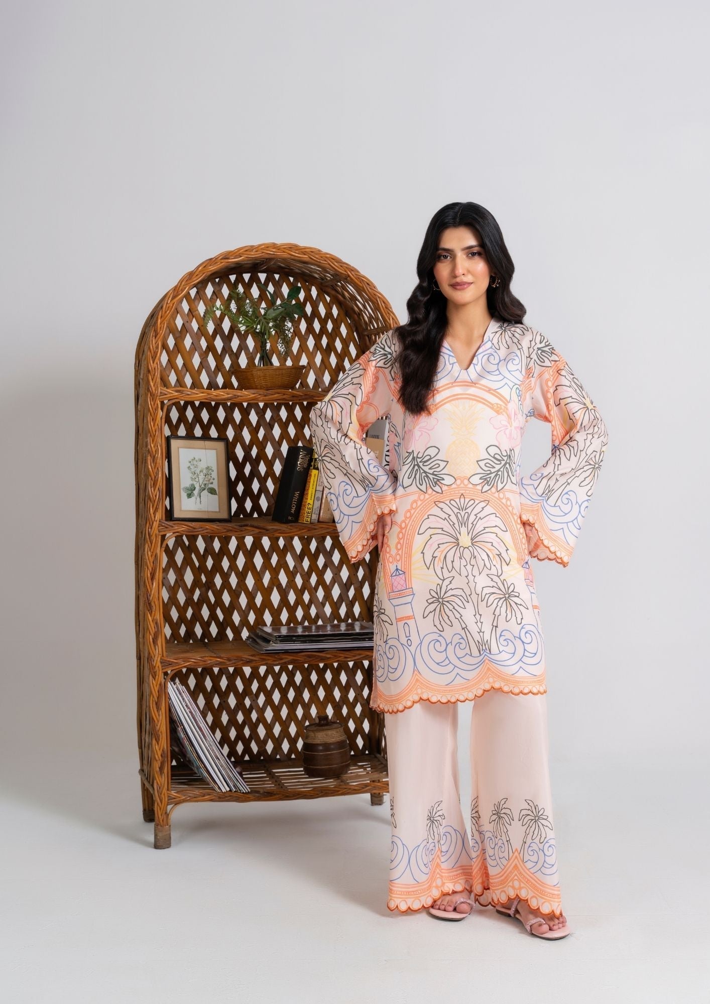 swiss cotton Kurta Set in Beige