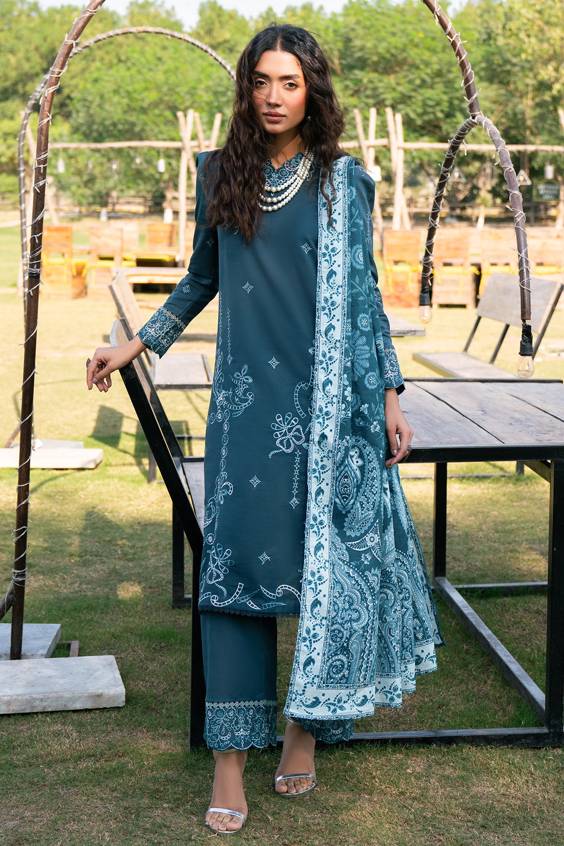twill khaddar Unstitched in Teal
