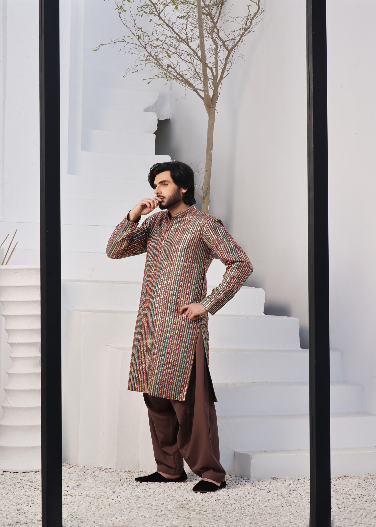 raw silk Shalwar Kameez in Brown