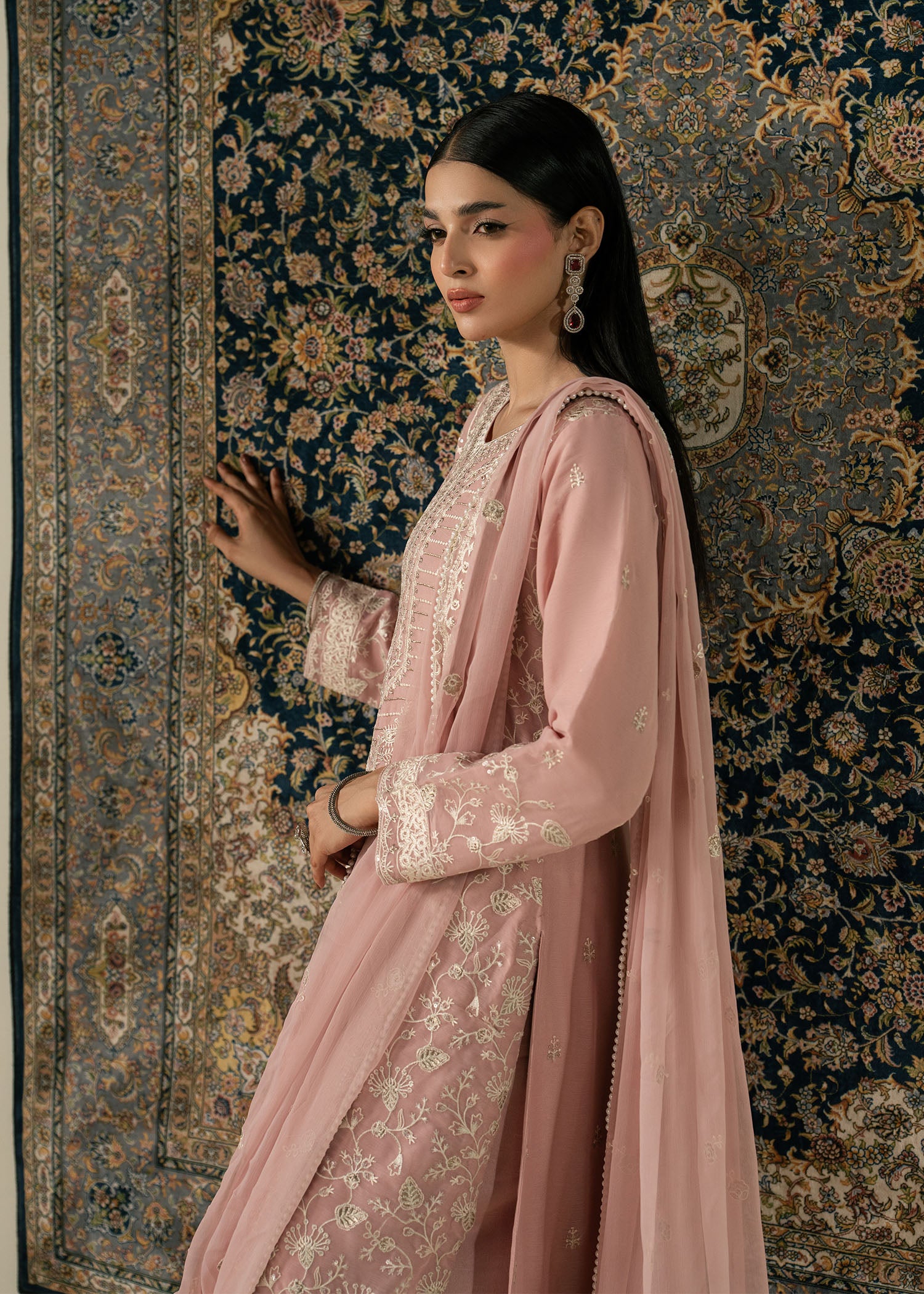 chiffon Kurta Set in Rose pink