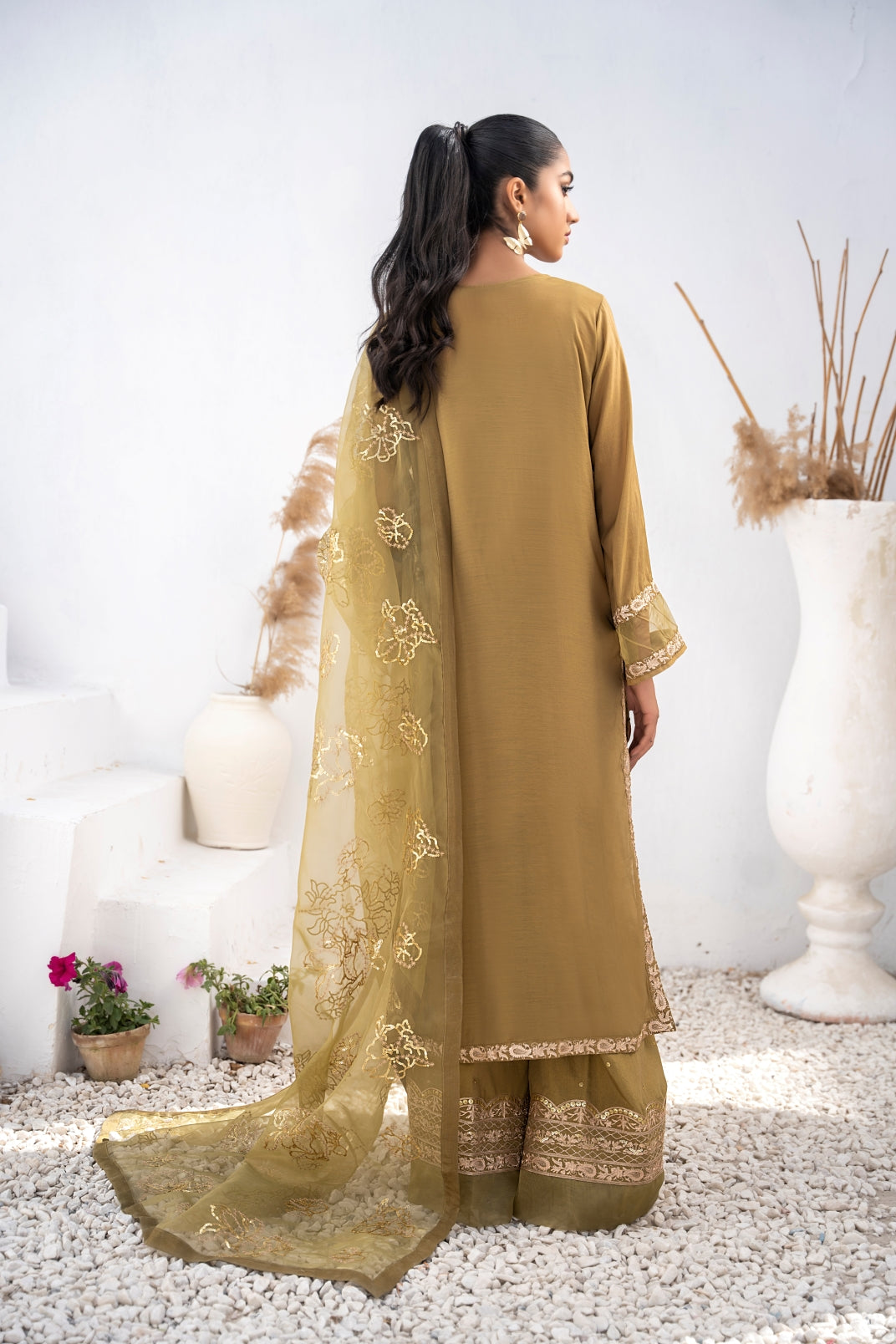 voile Kurta Set in Olive green