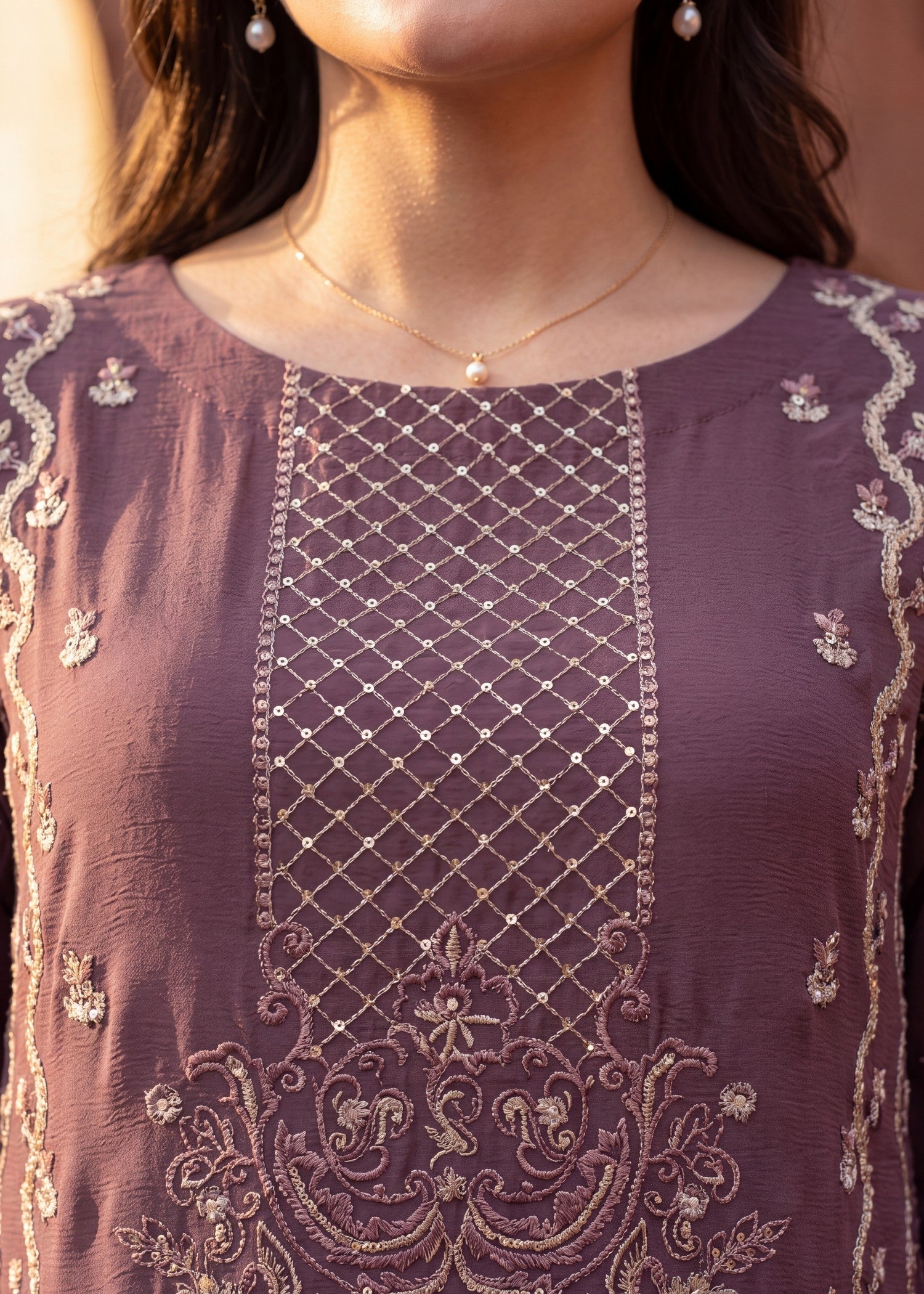 pk crinkle chiffon Kurta Set in Royal amethyst