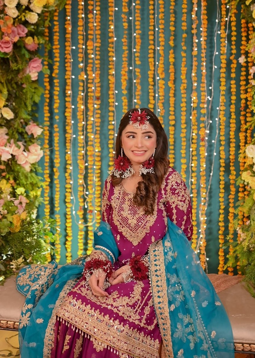 chiffon Gharara in Magenta