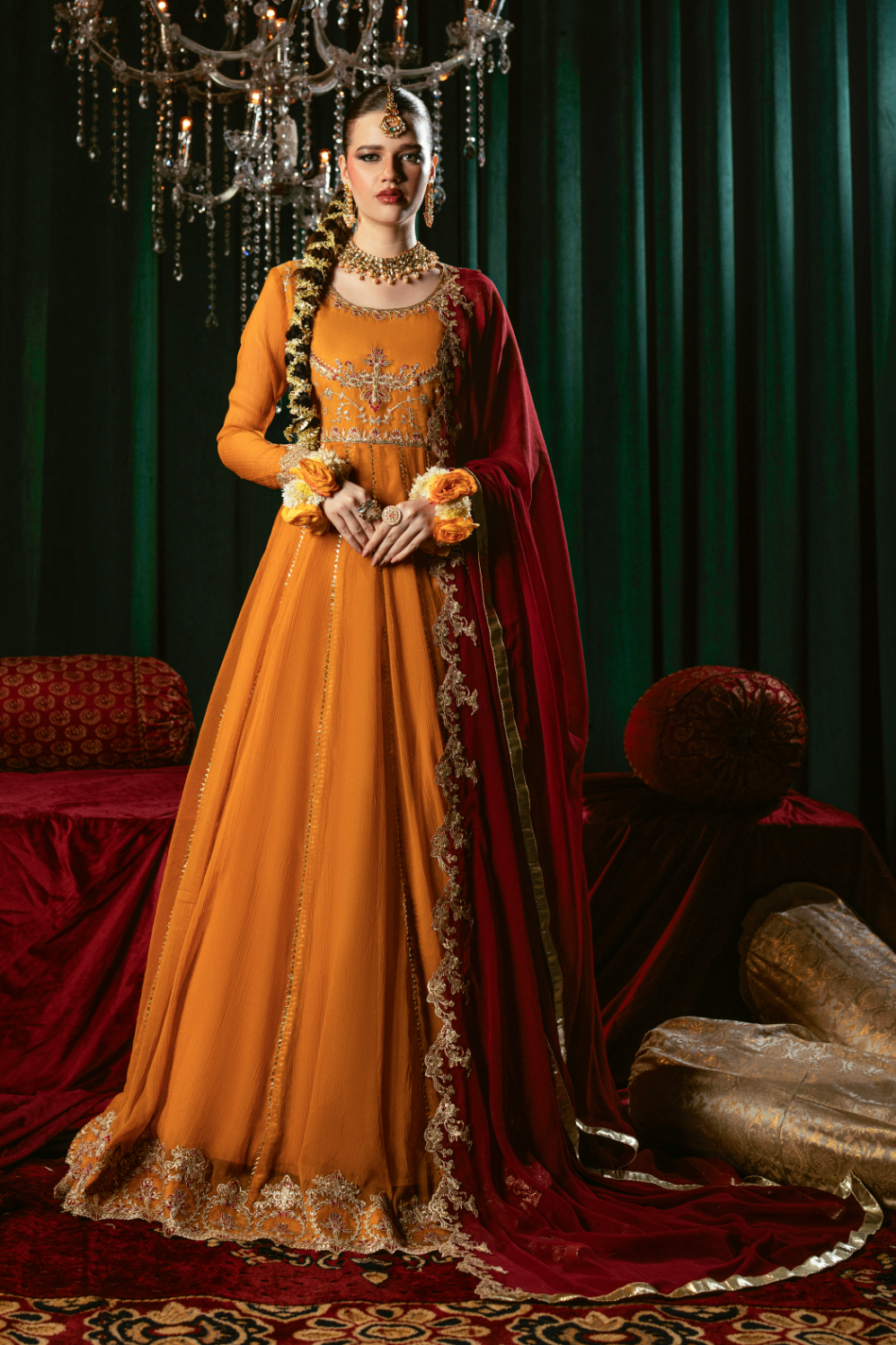 chiffon Pishwas in Mustard
