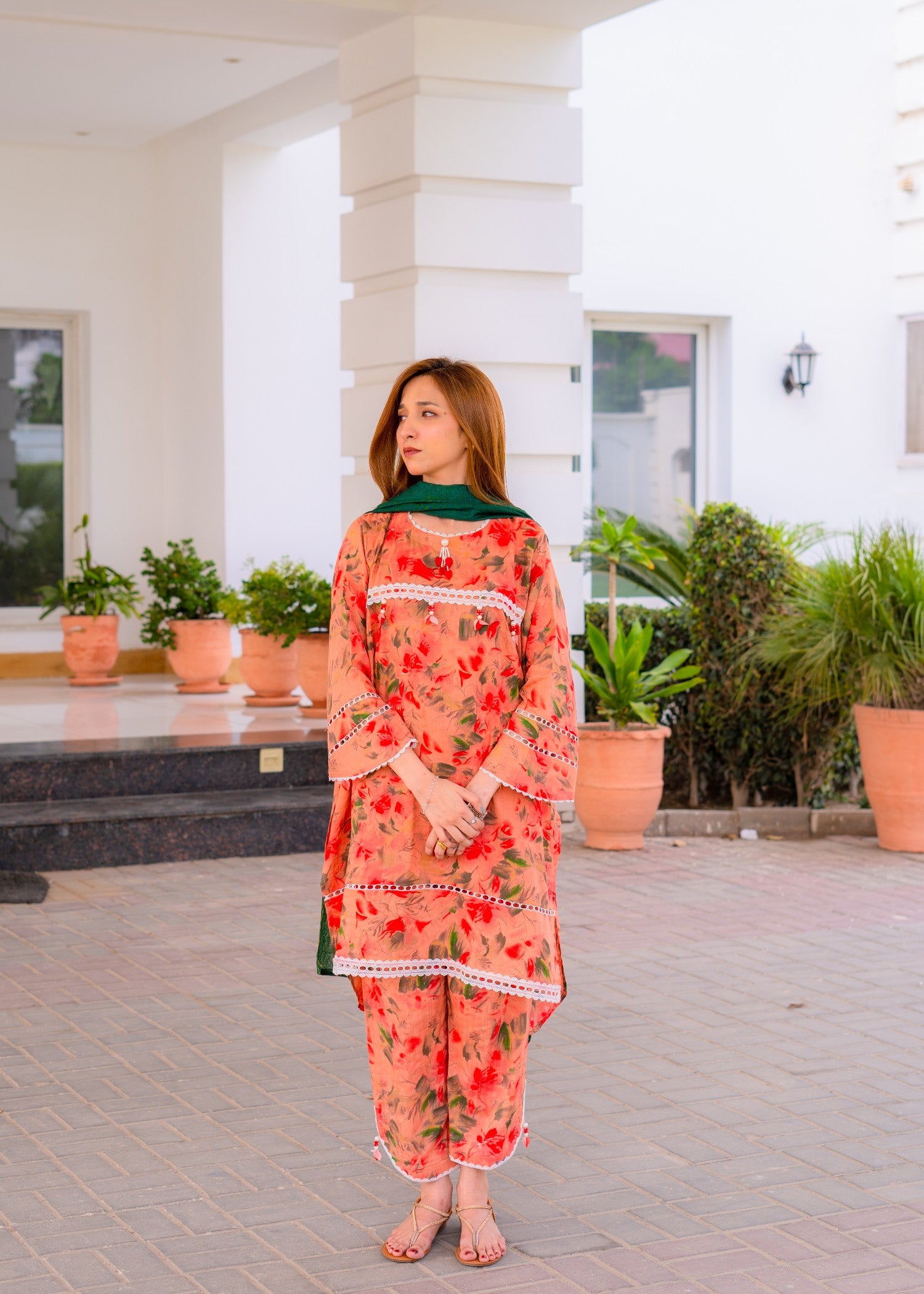 lawn Co Ord Sets in Sunset orange