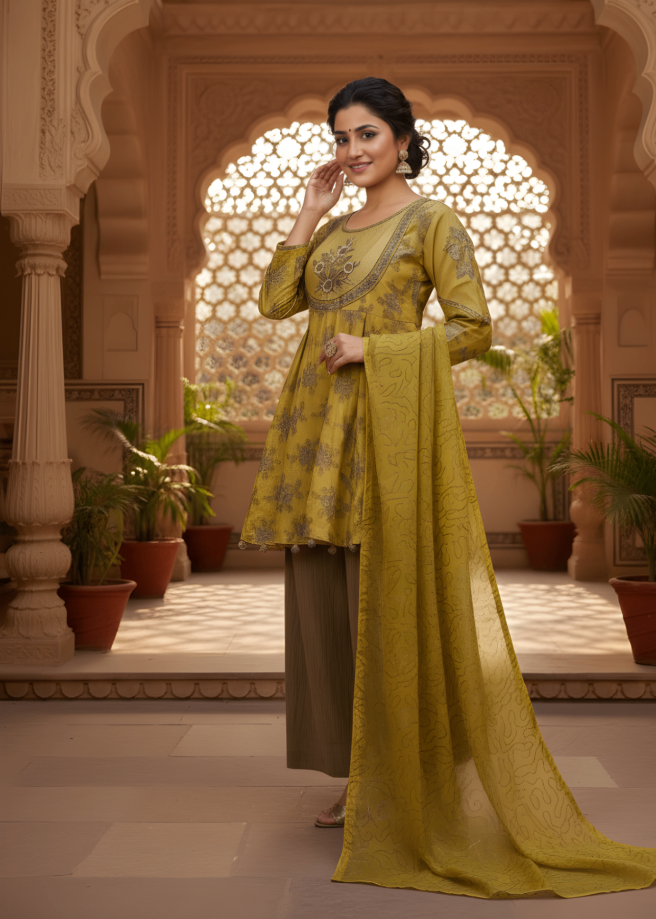 organza silk Short Frock in Mellow yellow