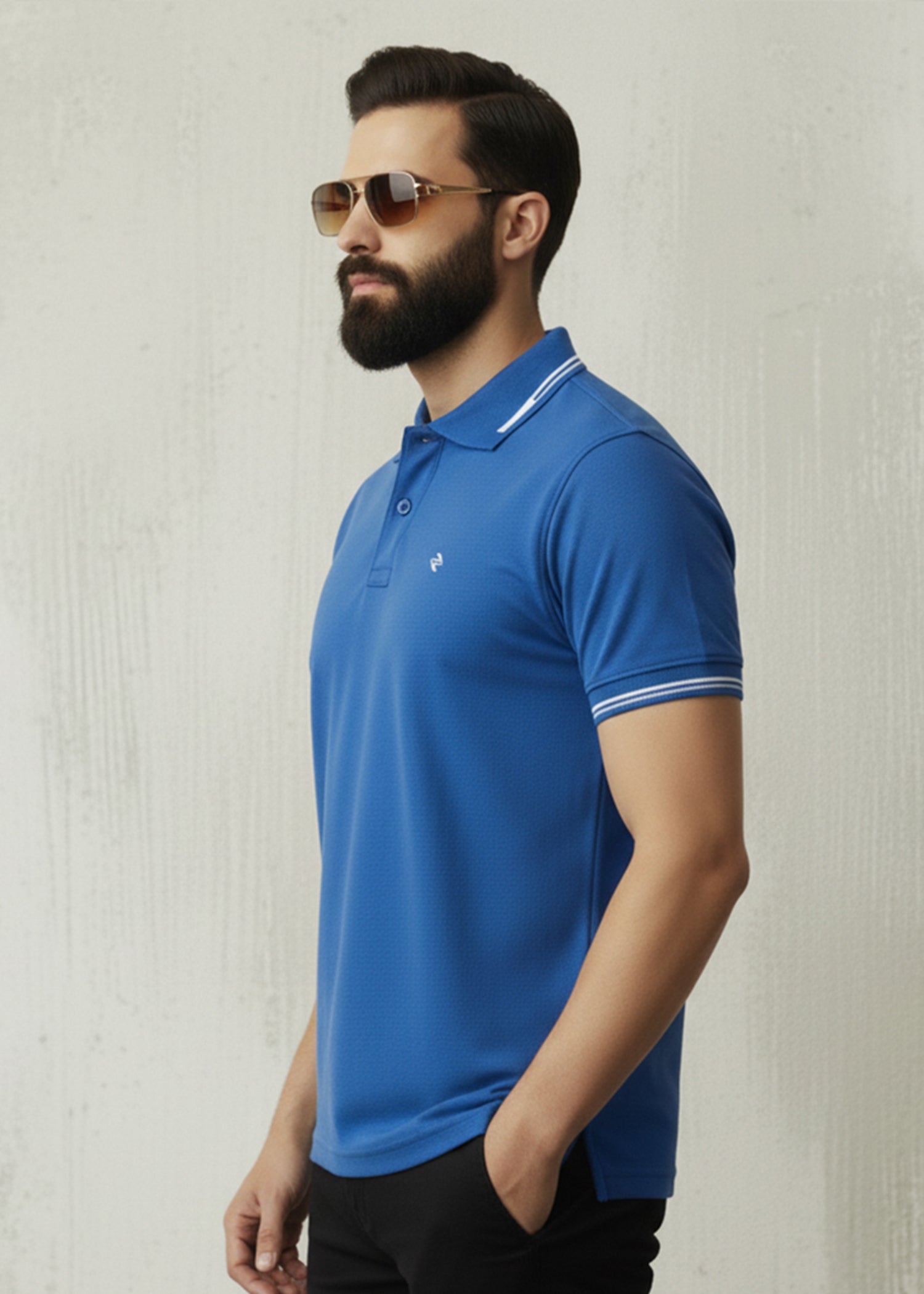 cambric cotton Polo Shirt in Royal blue