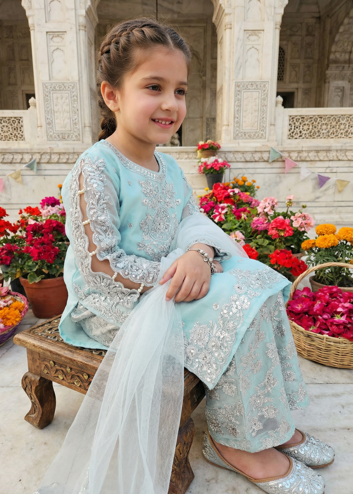 organza Kurta Set in Ice blue