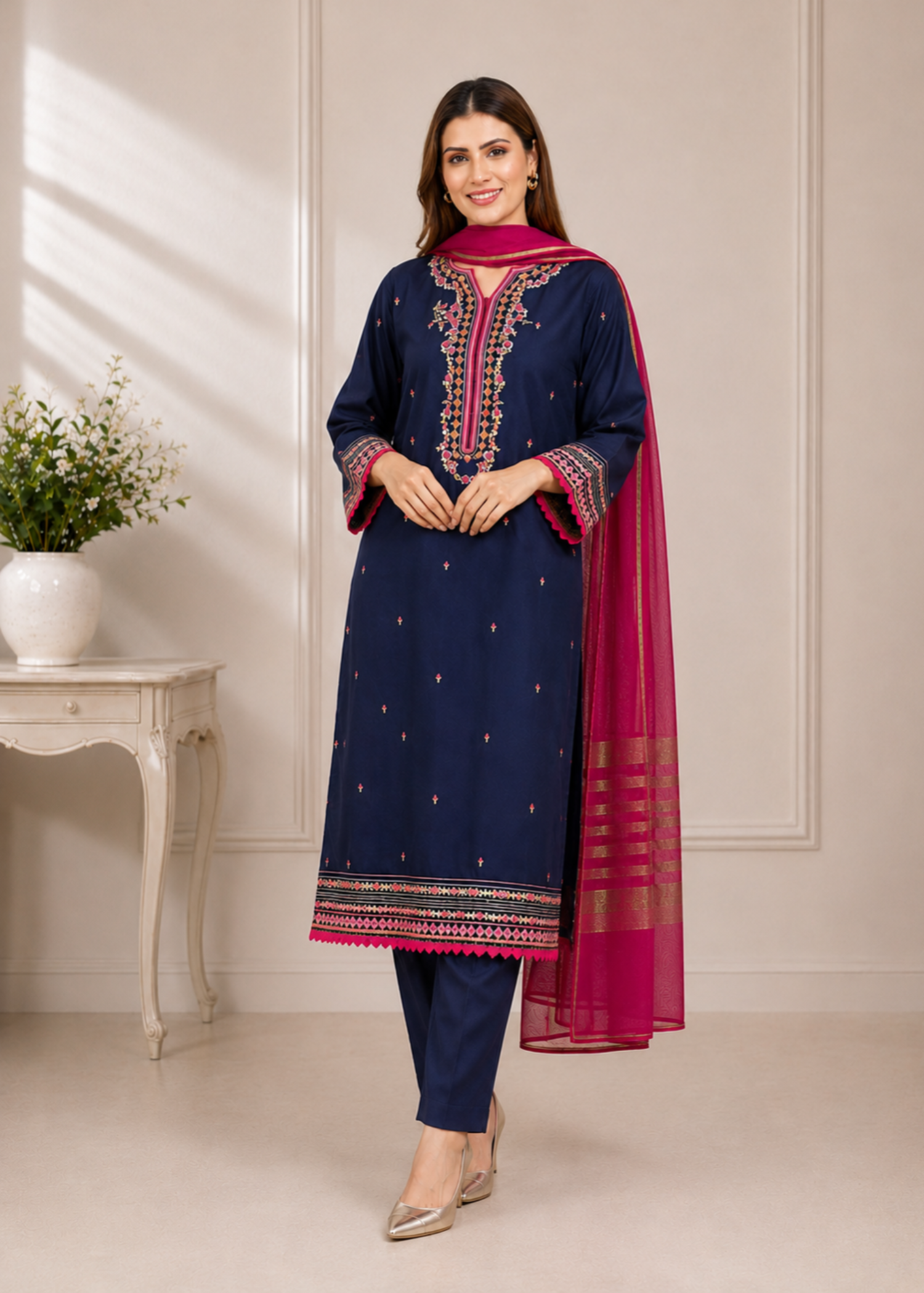 lawn cotton Unstitched in Prussian blue