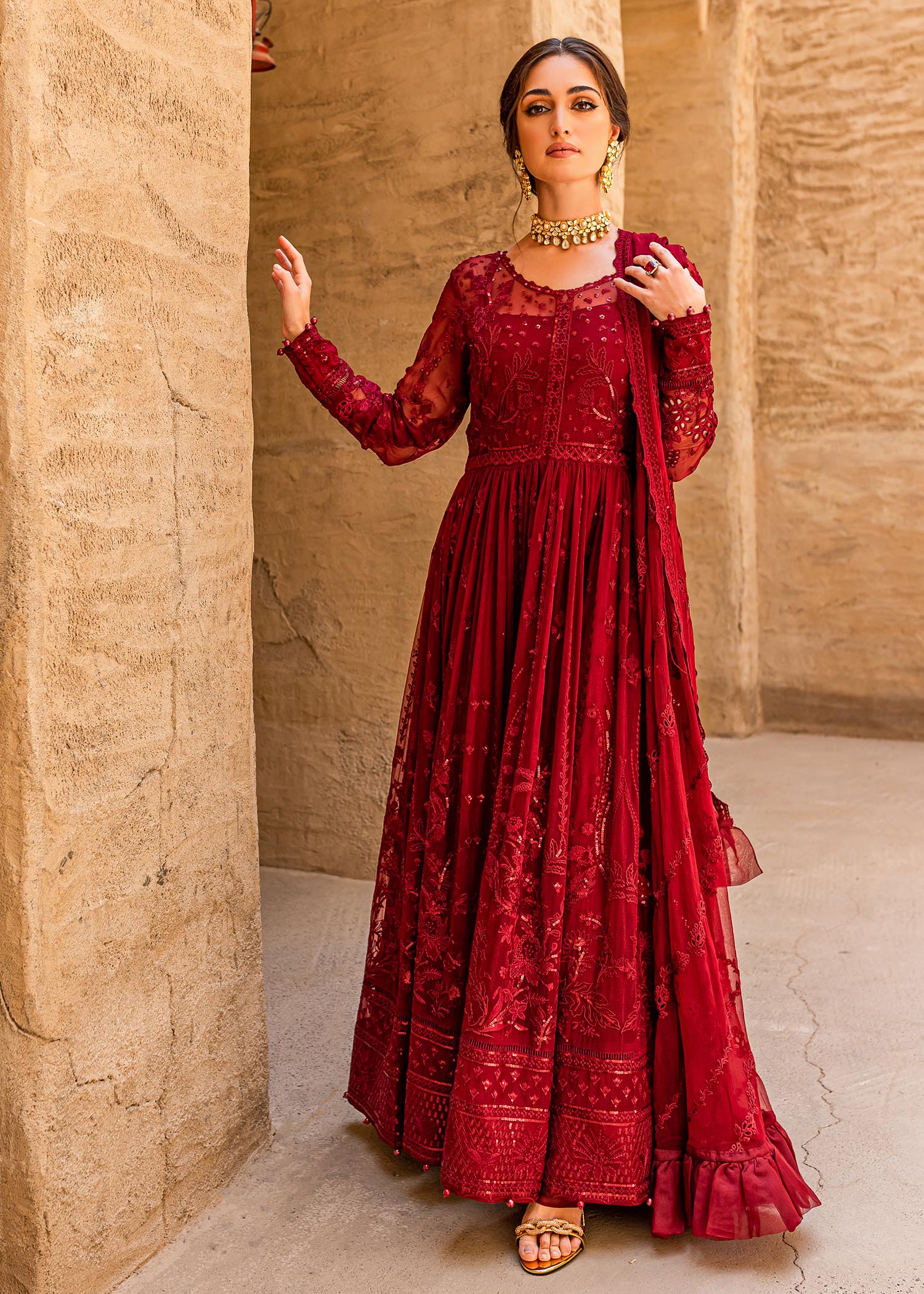 chiffon Unstitched in Cherry red
