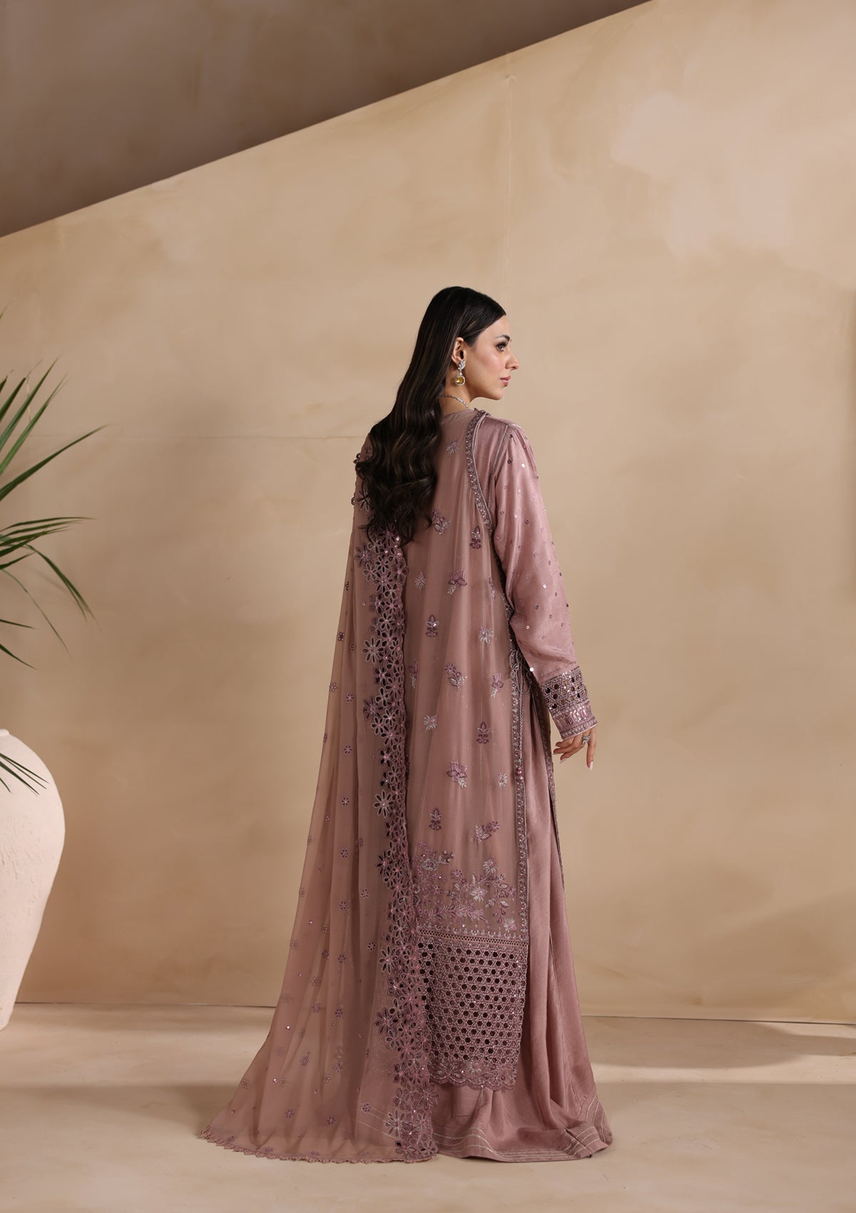 chiffon Kurta Set in Mauve pink