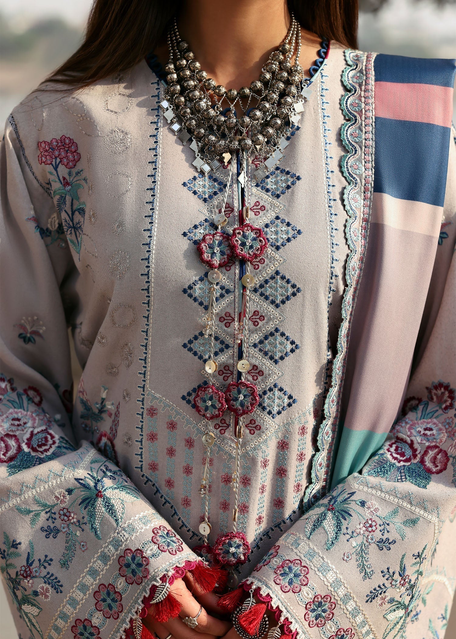 karandi Unstitched in Pastel grey