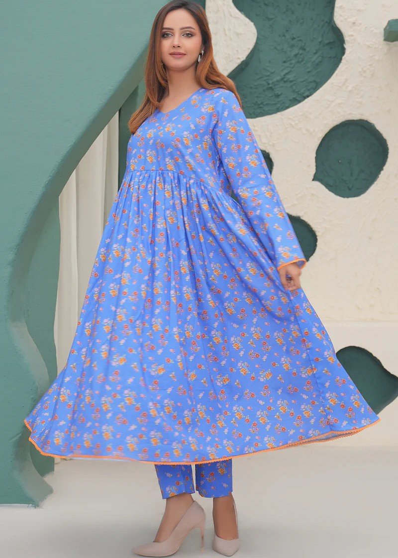 khaddar Pishwas in Sky blue