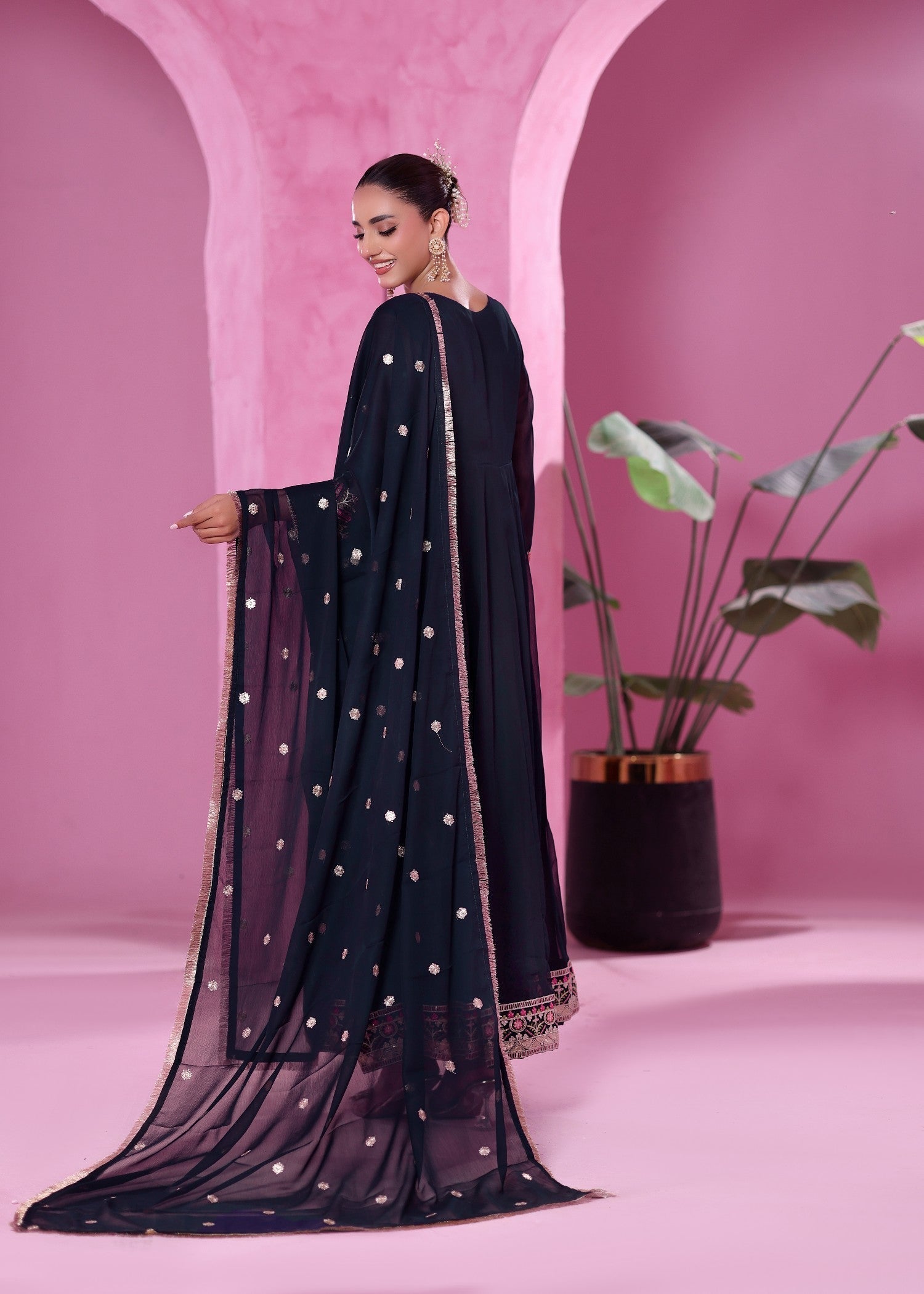 chiffon Pishwas in Navy blue