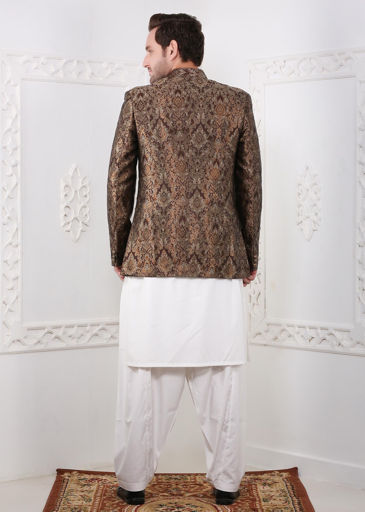 banarsi silk Prince Coat in Brown