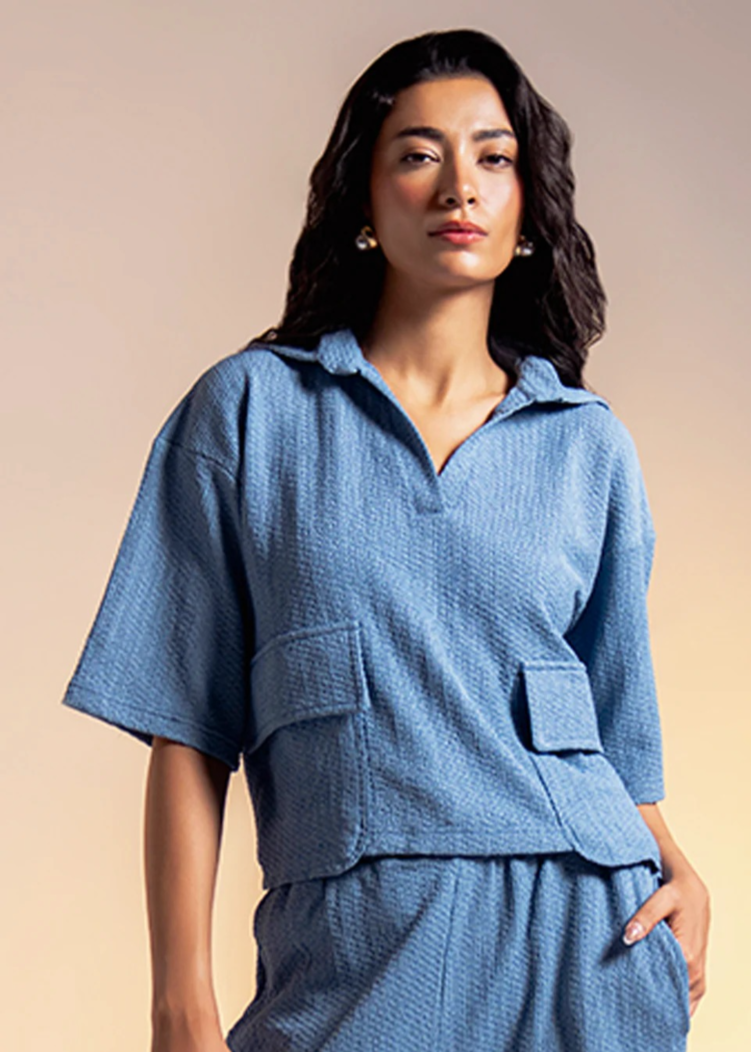seersucker Top in Blue