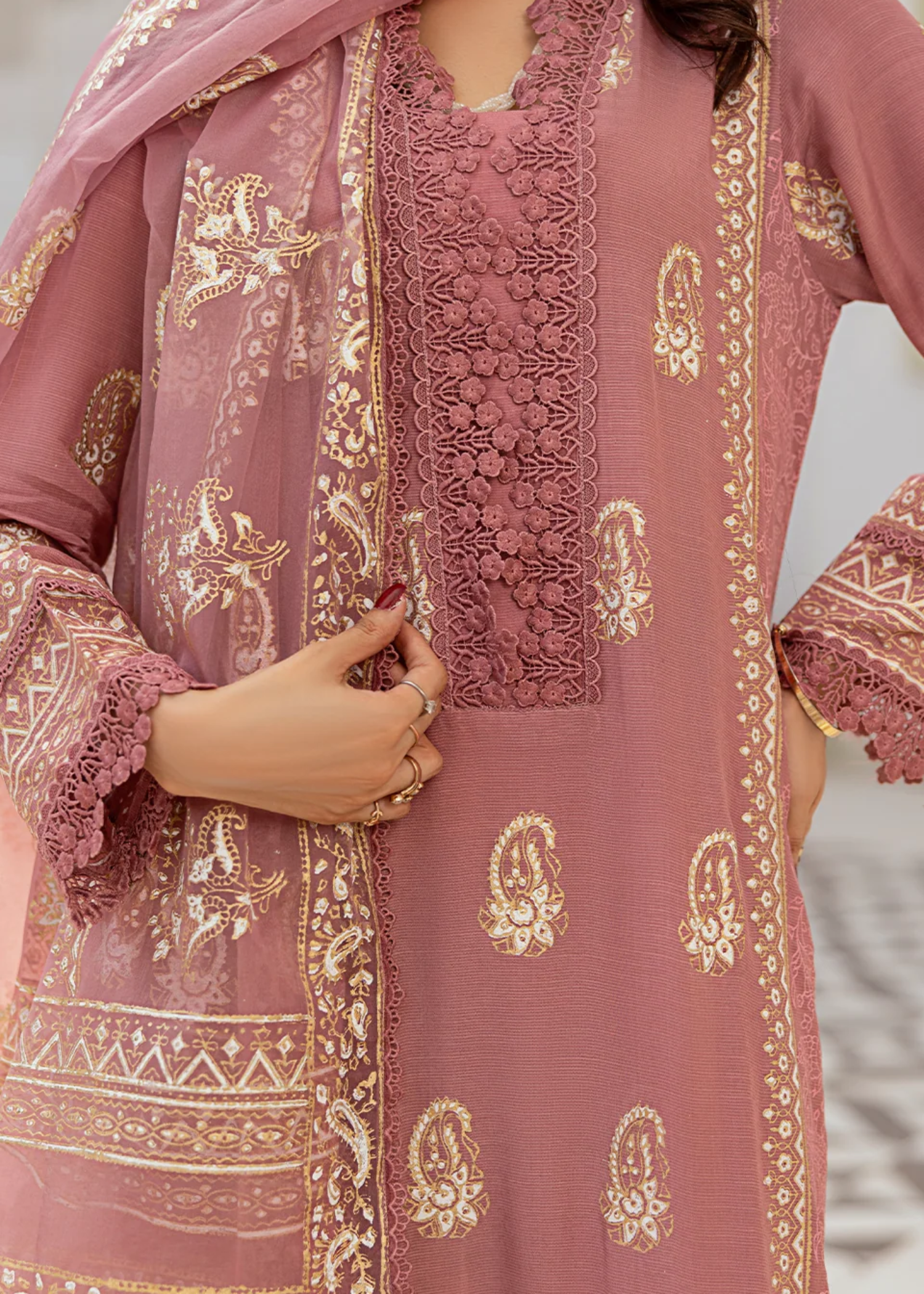 raw silk Unstitched in Mauve pink
