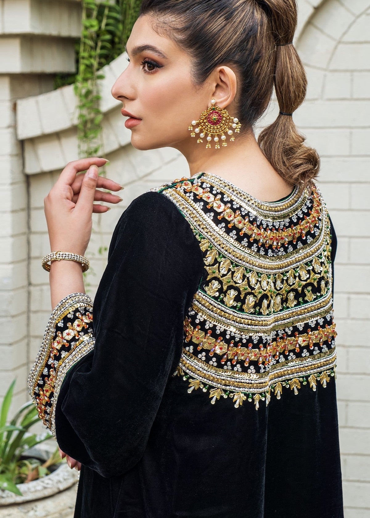velvet Short Frock in Black