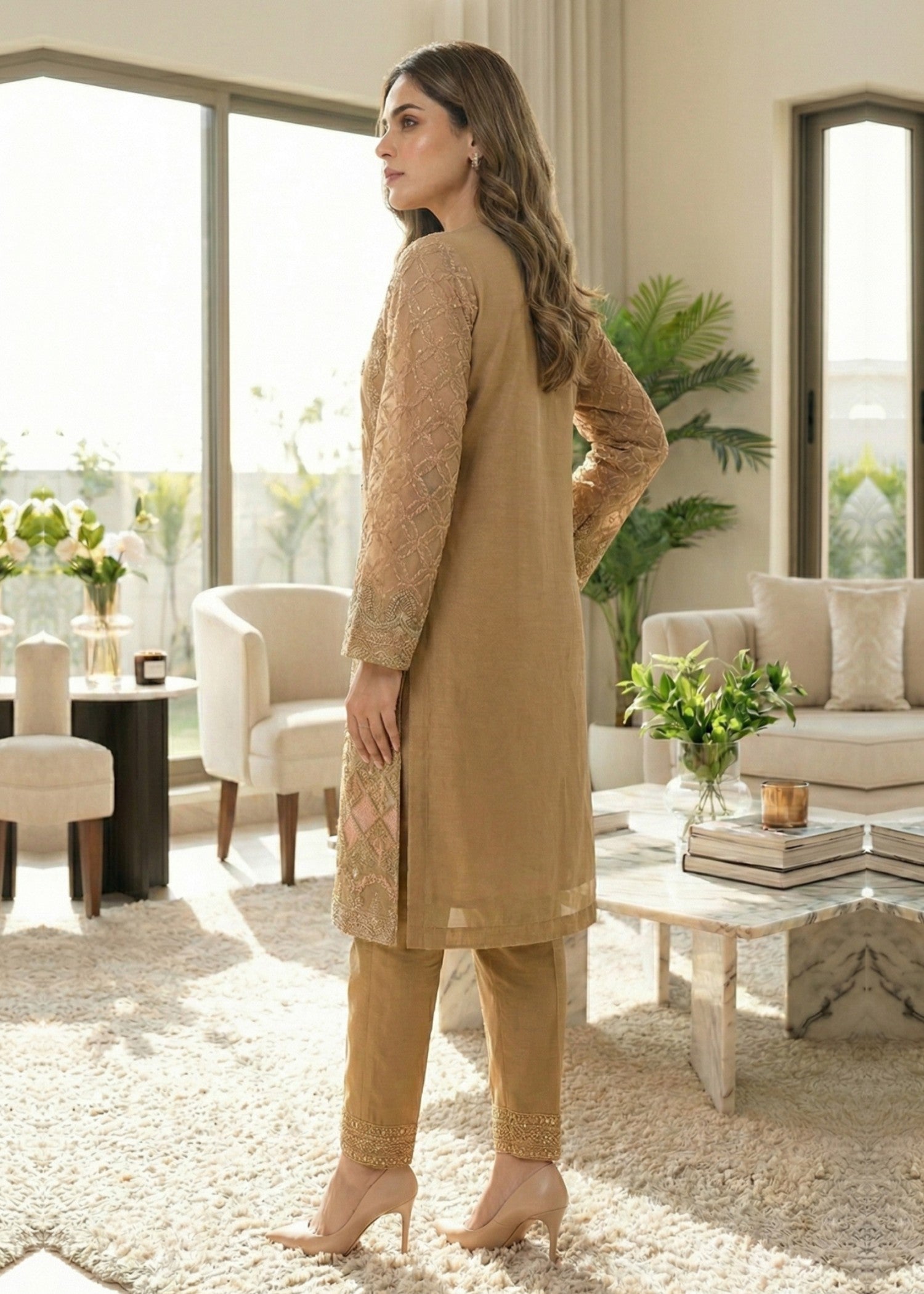 organza Kurta Set in Mari gold