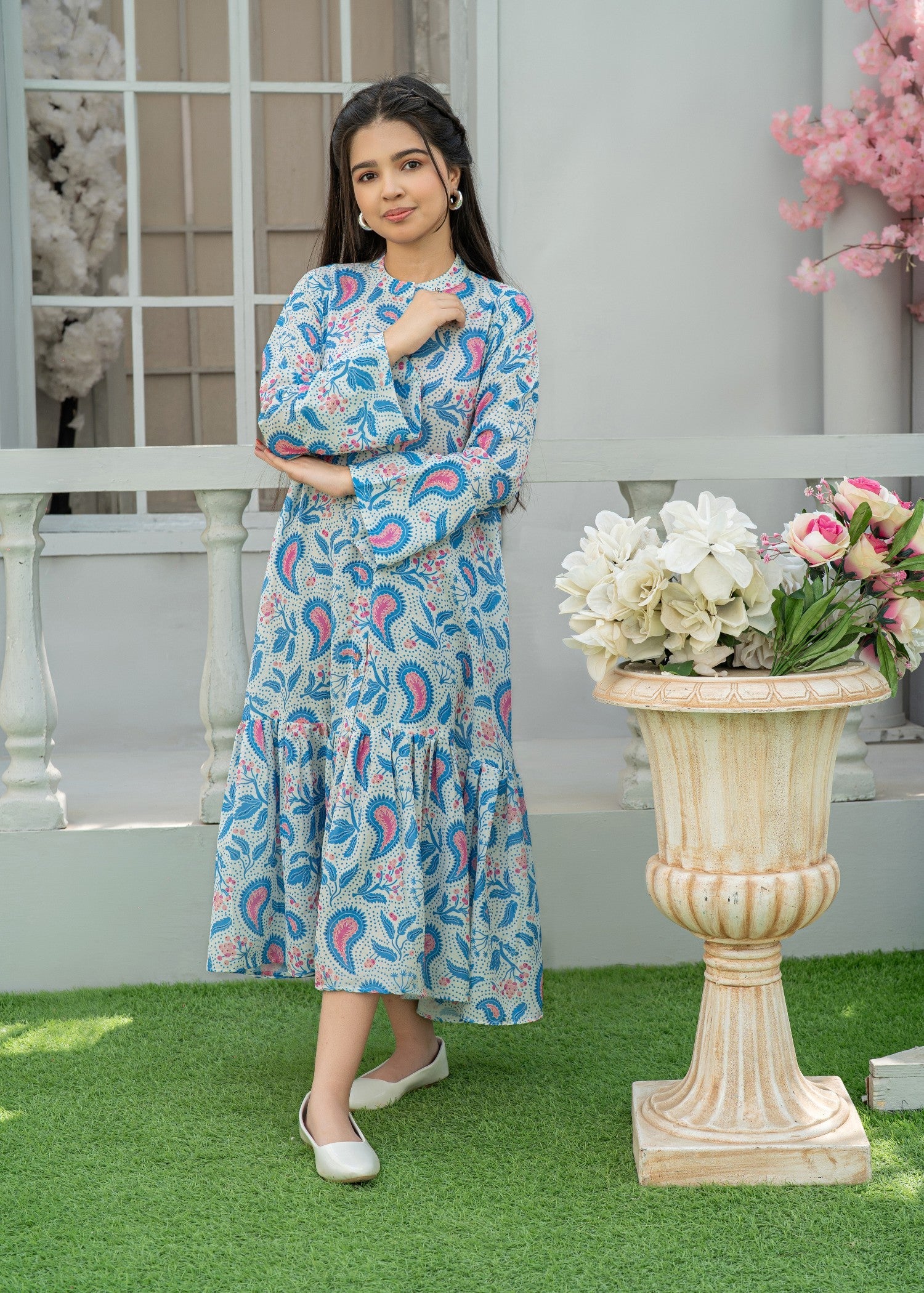 arabic lawn Frock in Light blue