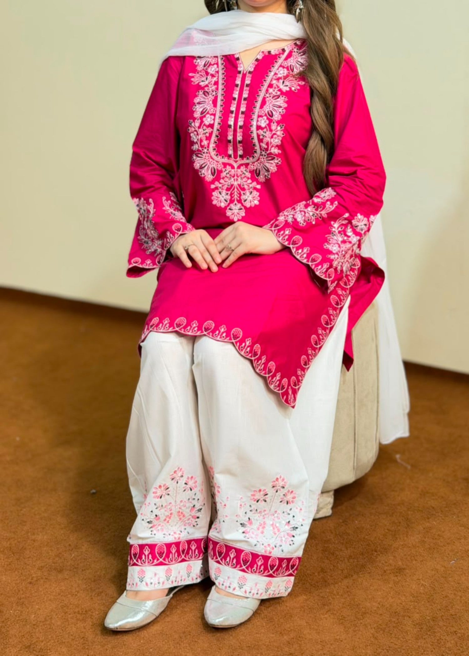 lawn Kurta Set in Vivid pink