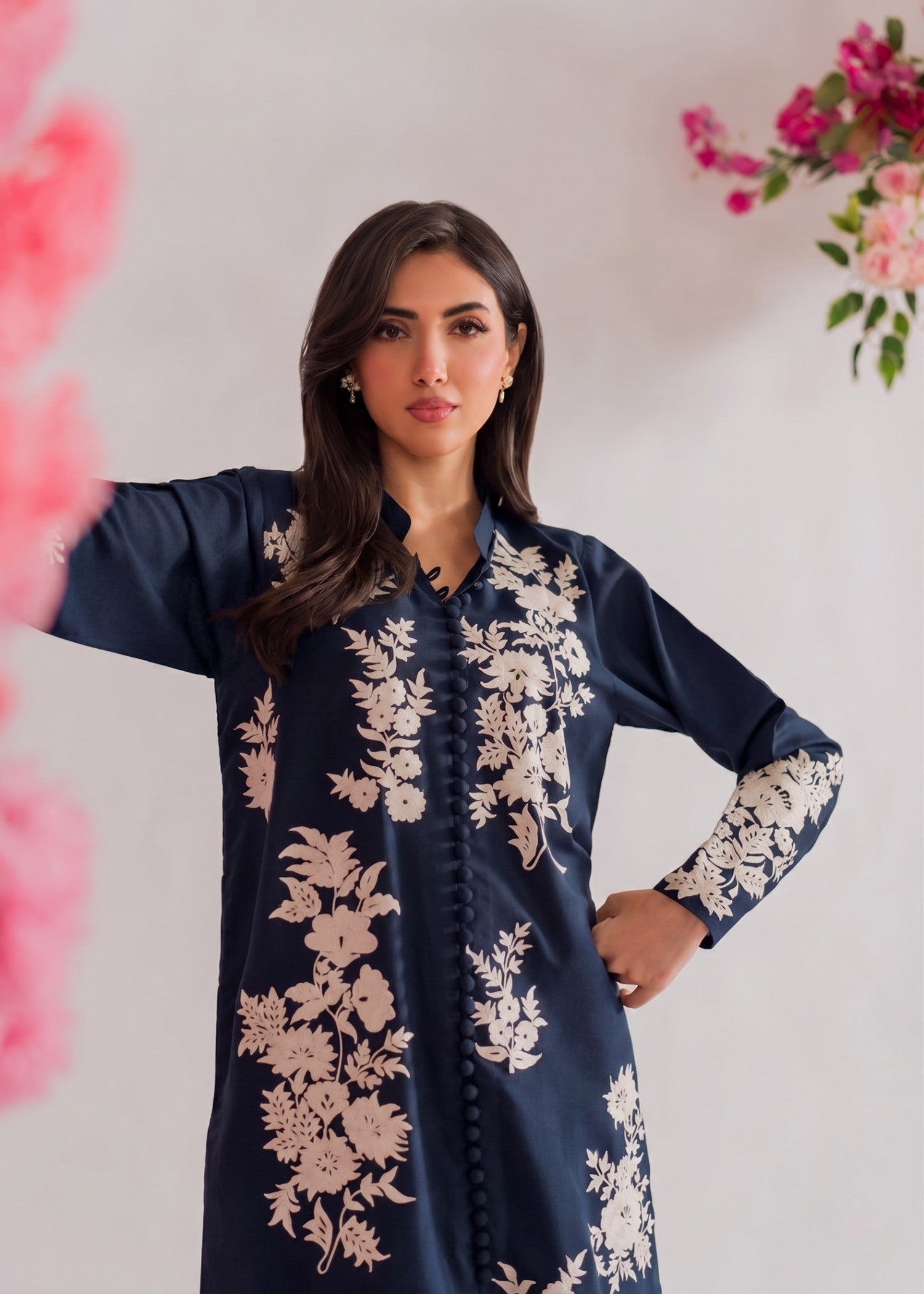 lawn cotton Kurta Set in Midnight