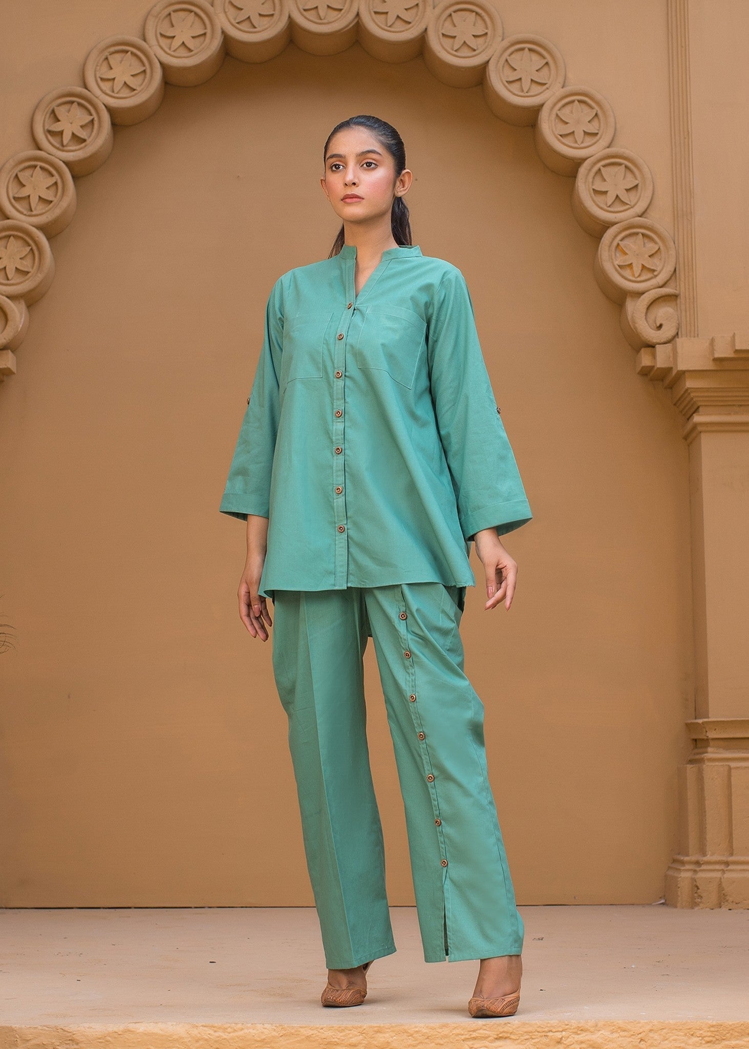 cotton Co ord Sets in Jungle green