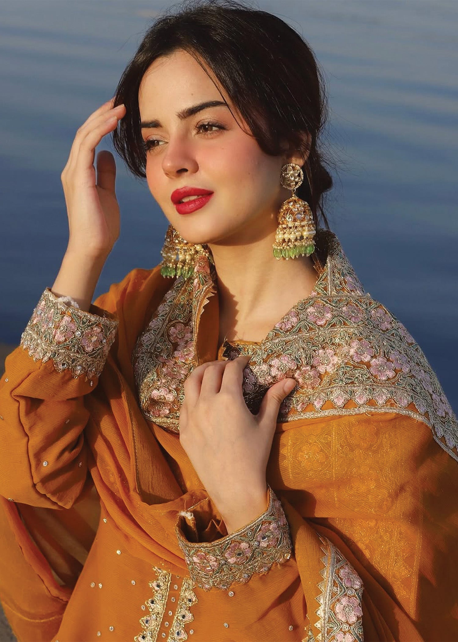 chiffon Kurta Set in Orange