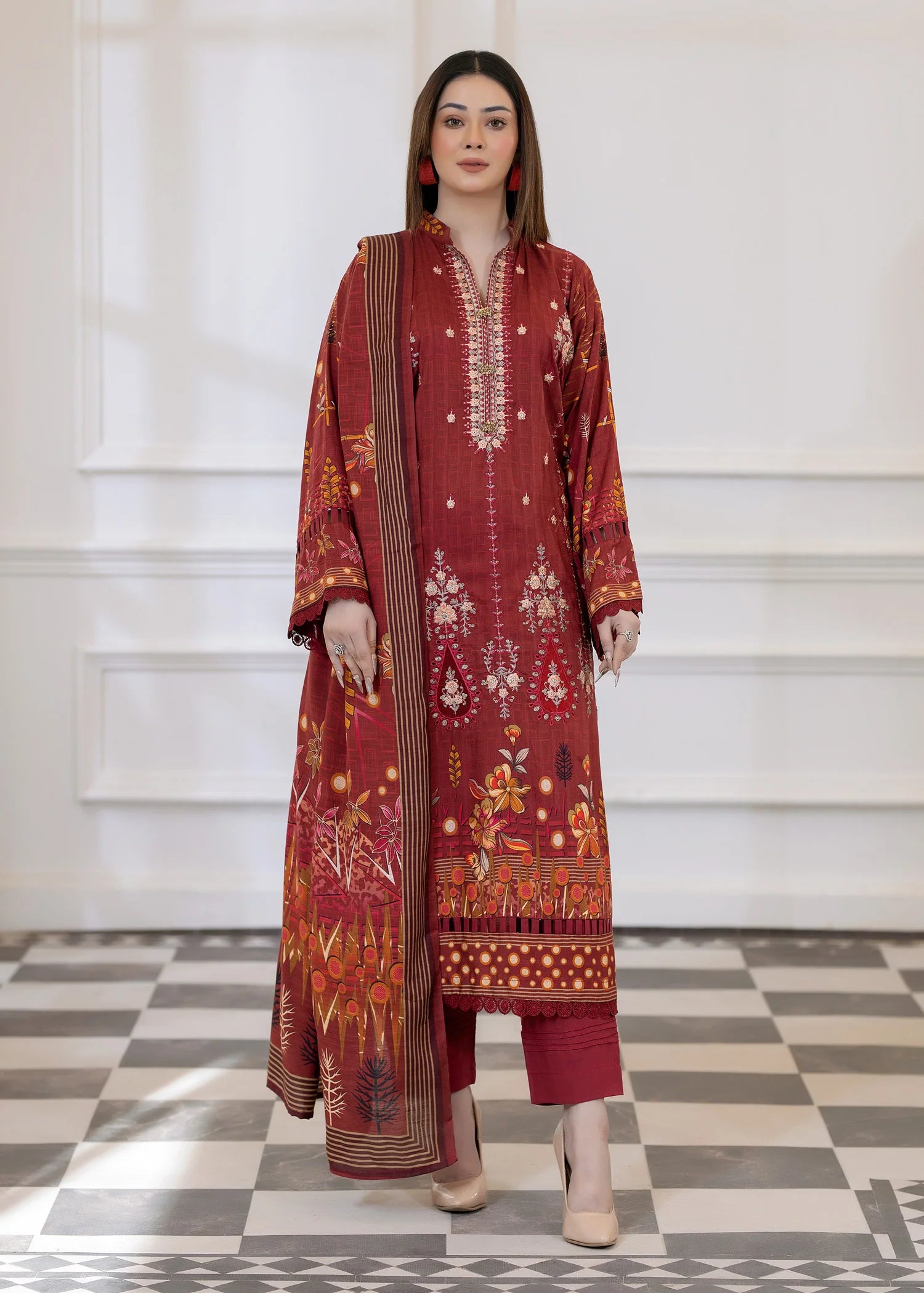 wool Kurta Set in Maroon