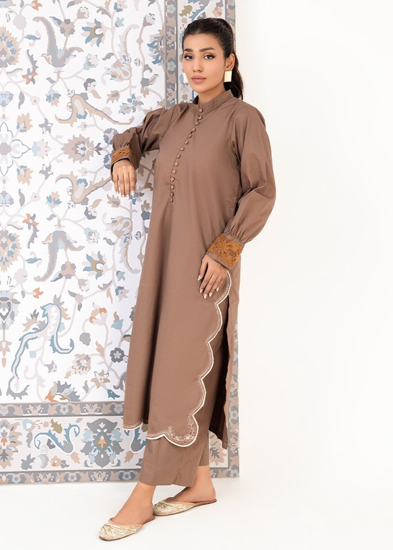 cotton satin Kurta Set in Brown