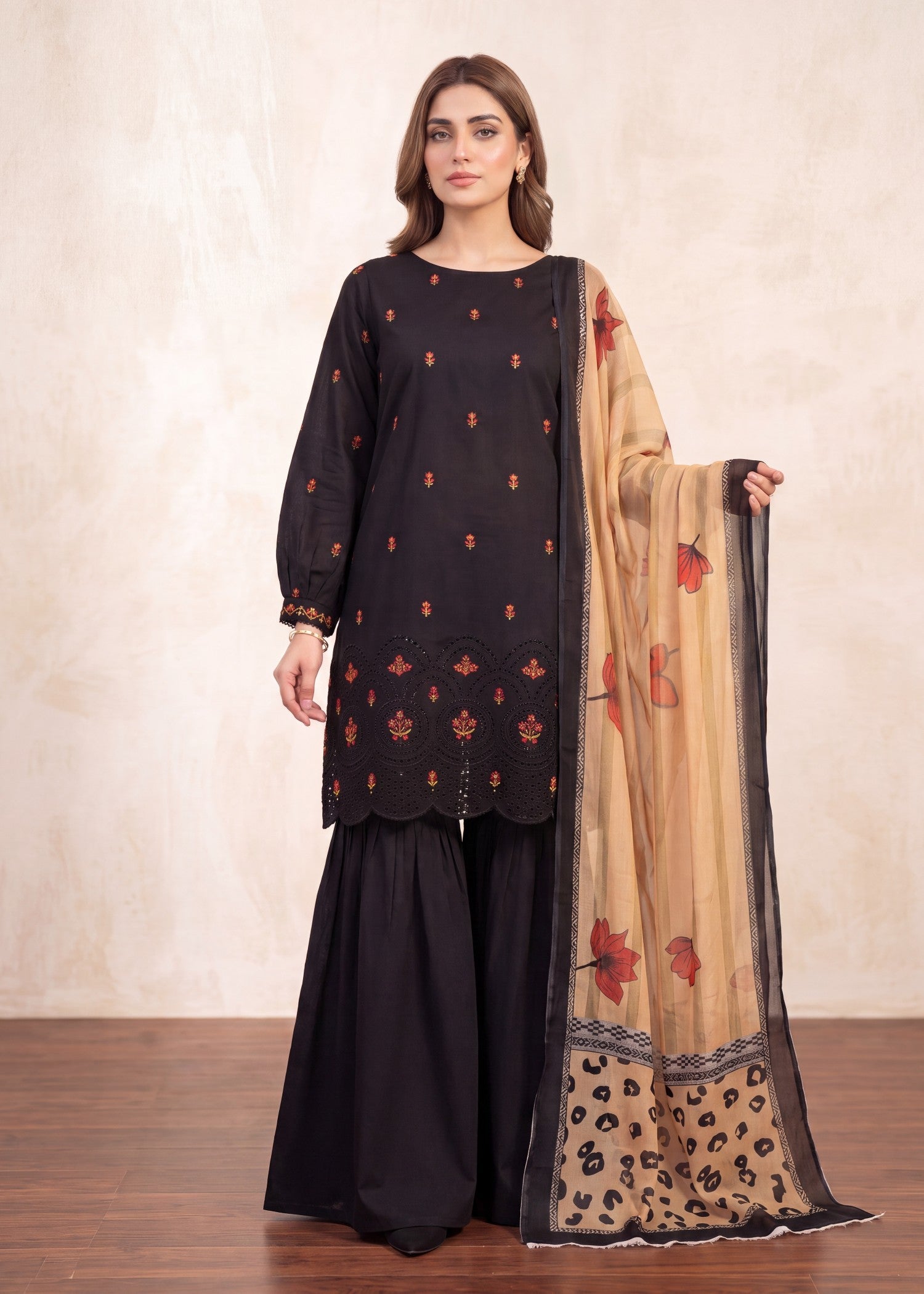 chikankari cotton Unstitched in Black