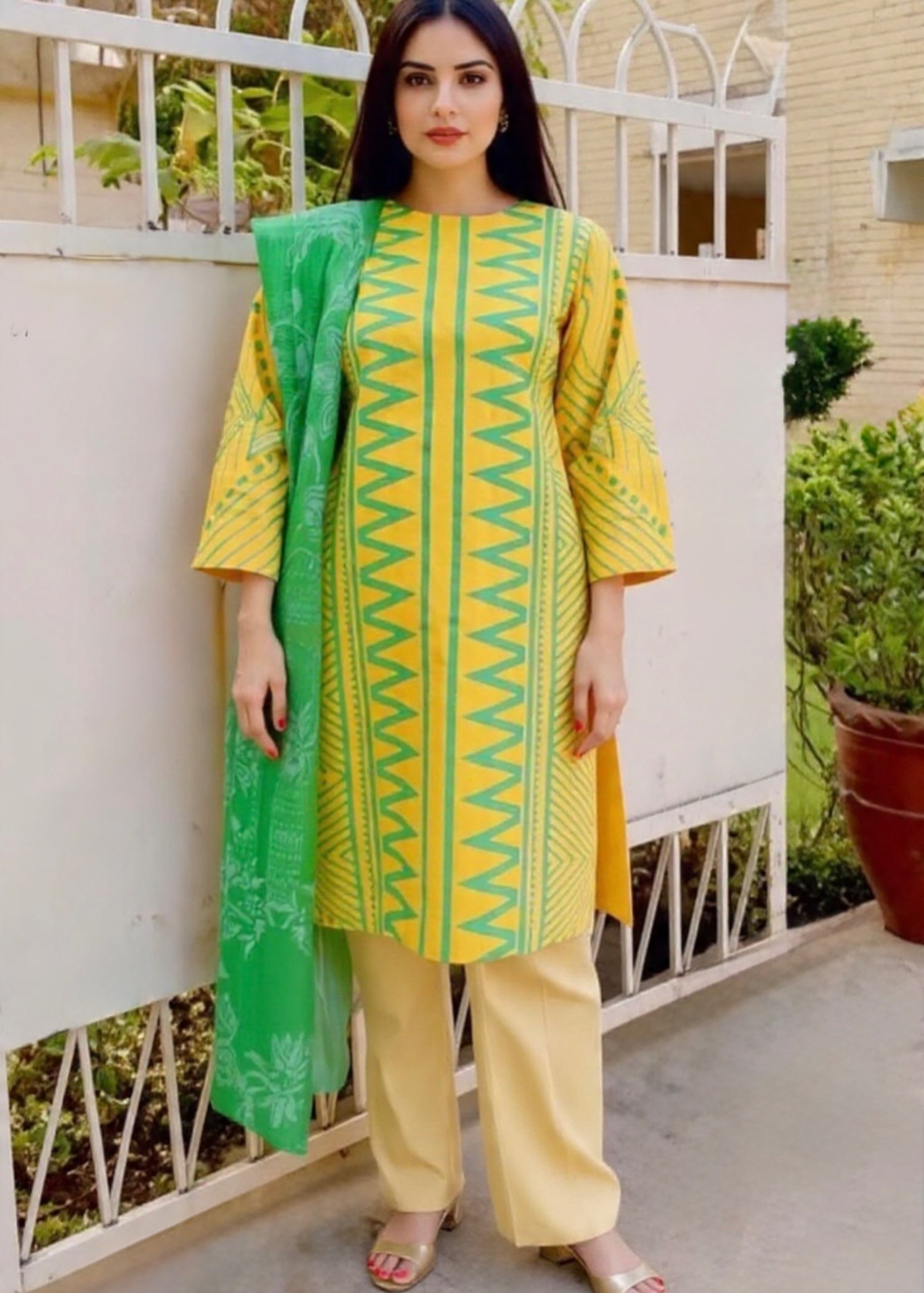 cambric cotton Kurta Set in Sunflower