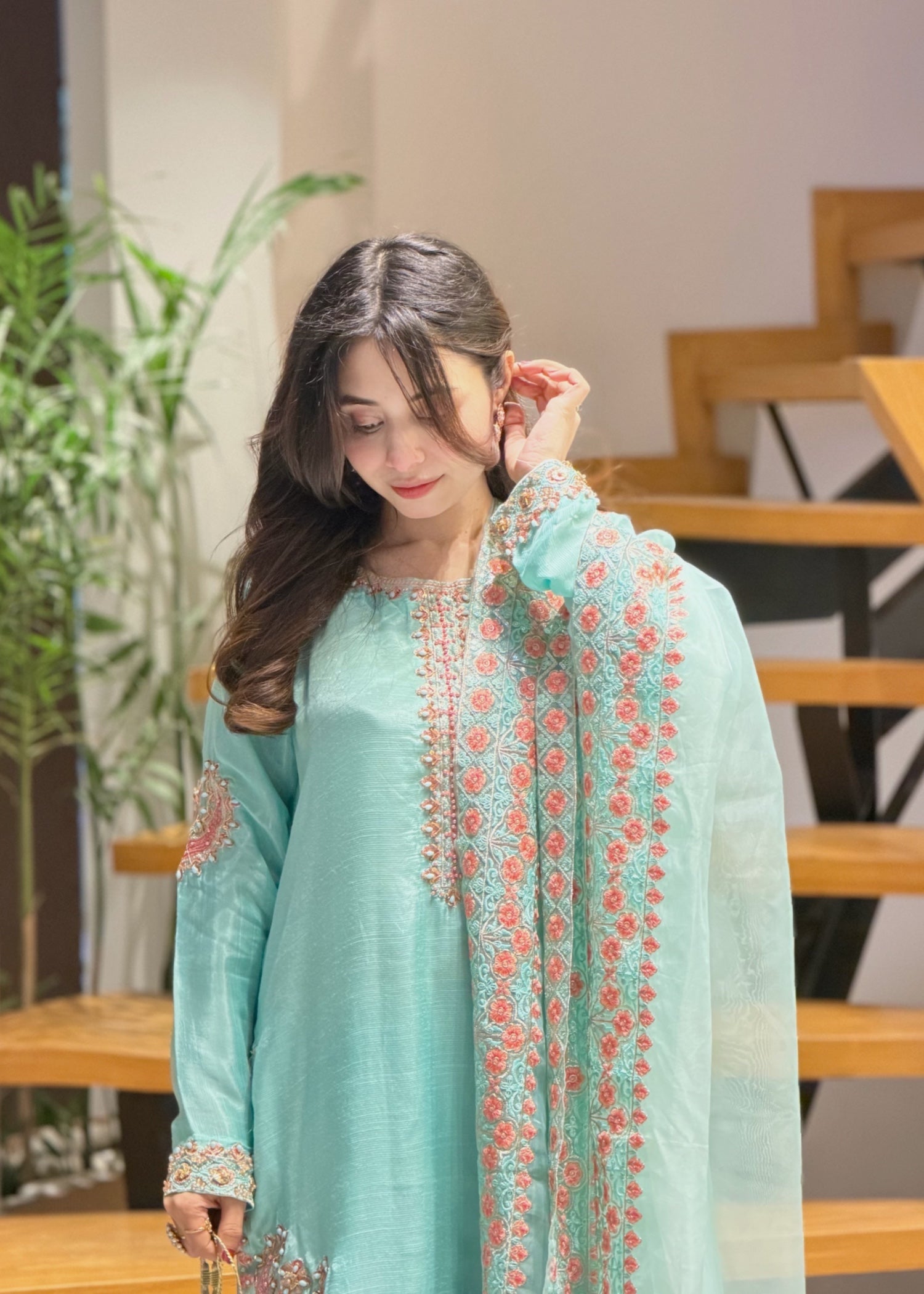 silk Kurta Set in Turquoise