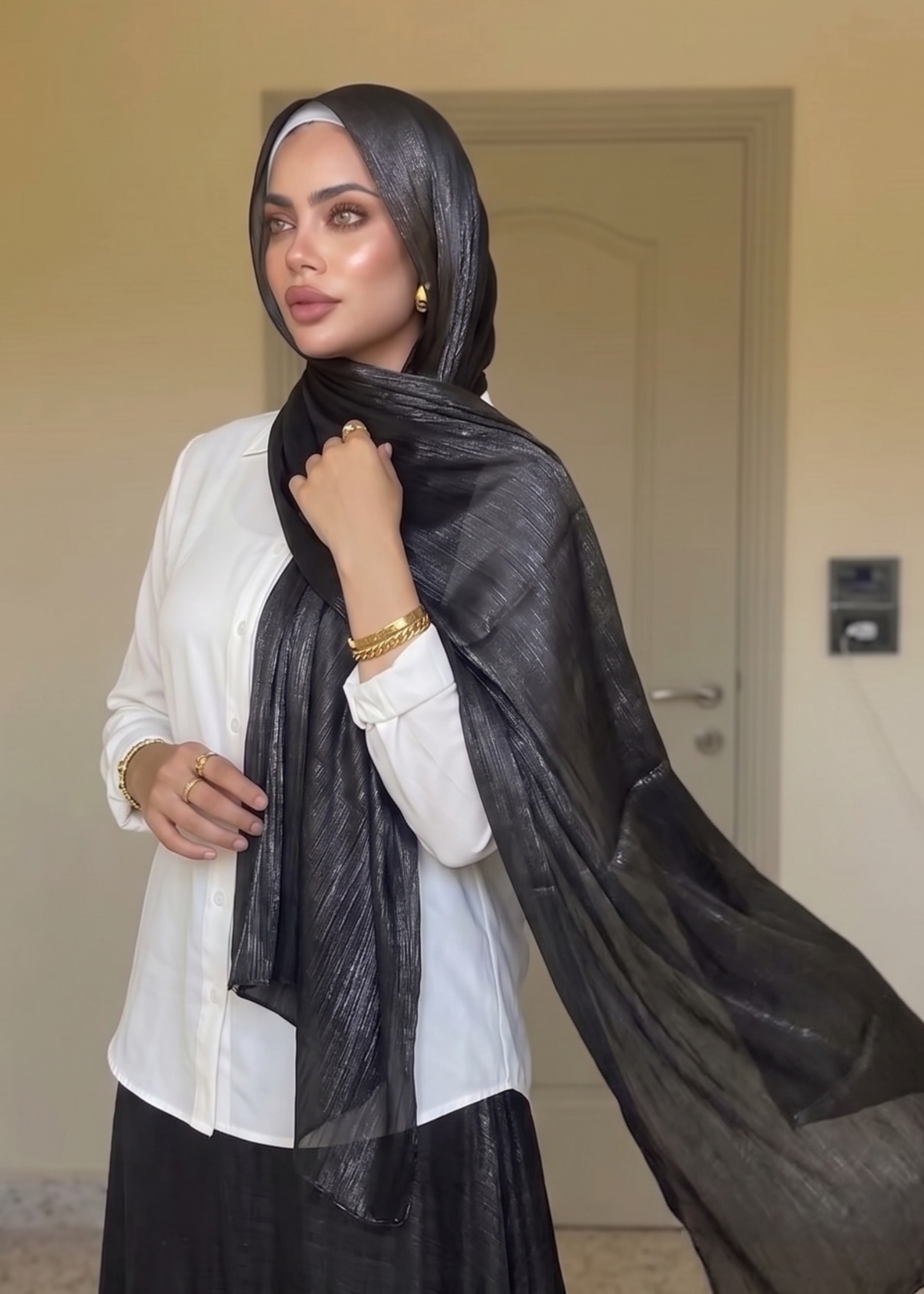 lurex organza Hijab in Black