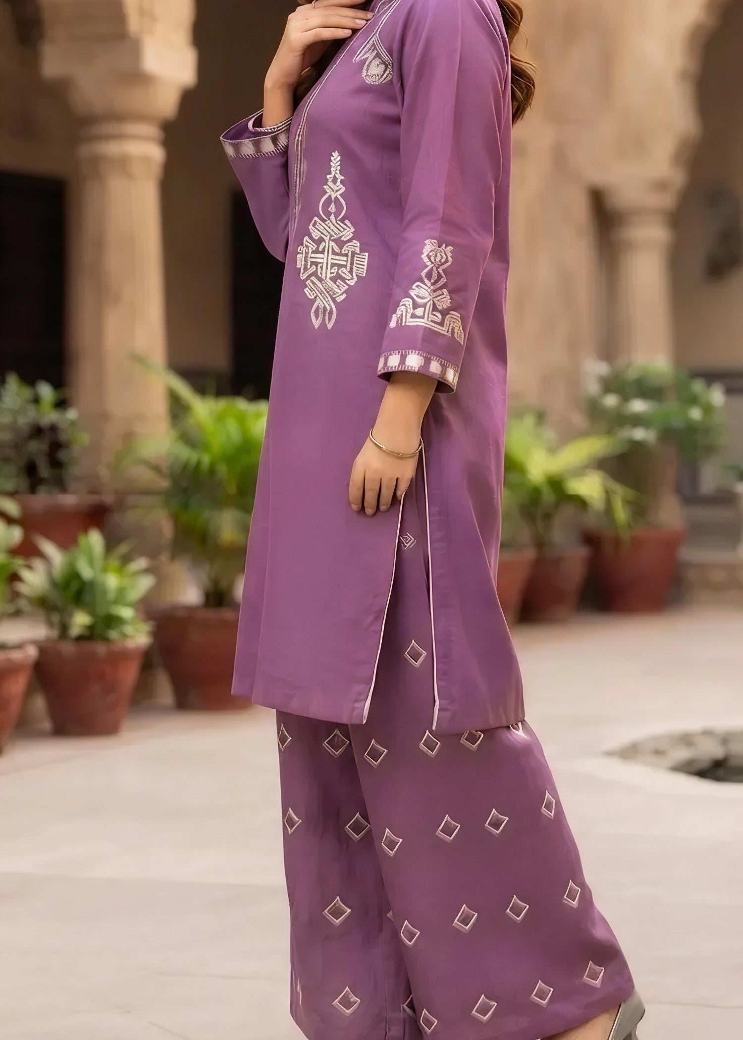 cotton Kurta Set in Violet