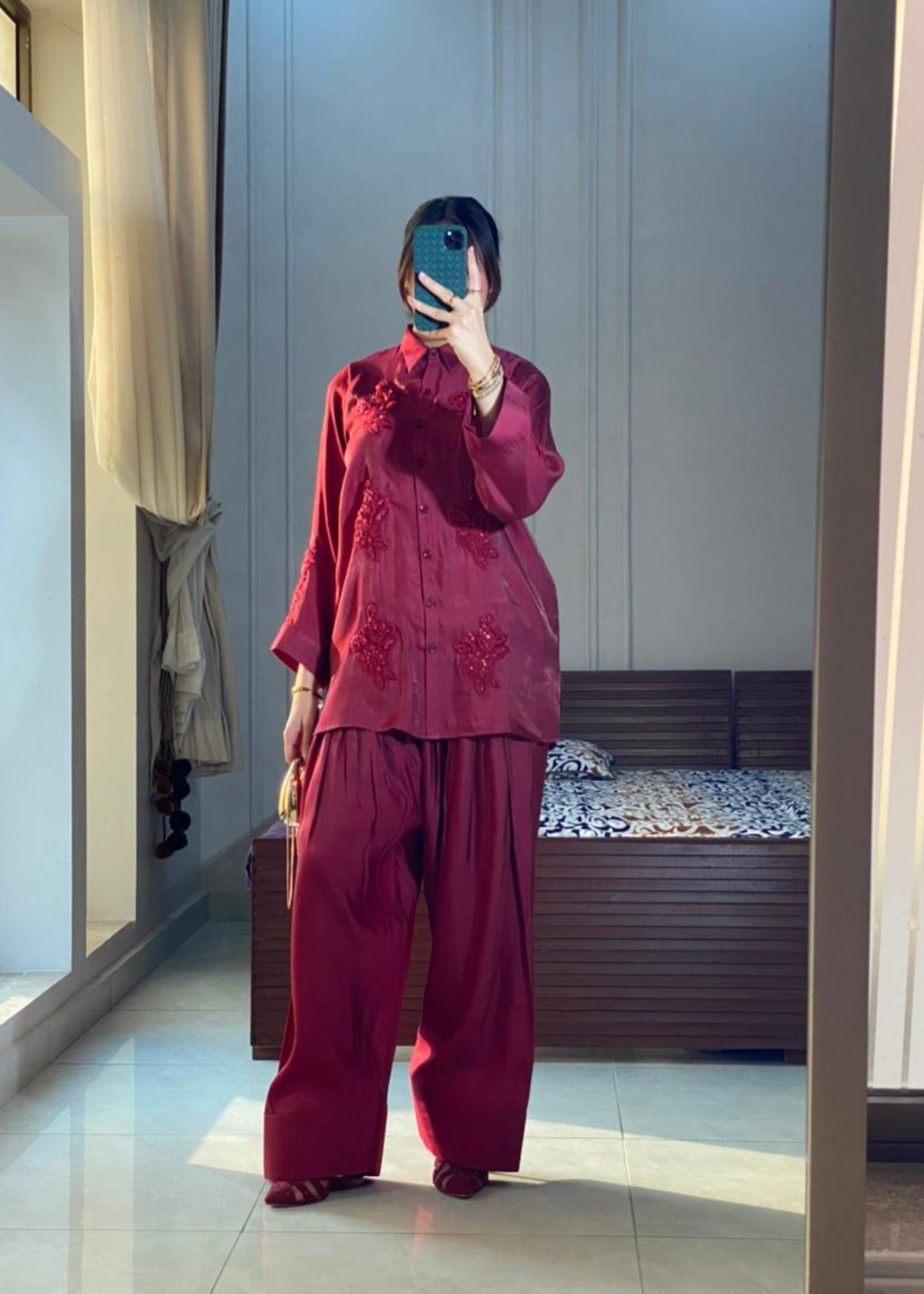 cotton silk Kurta Set in Wine red