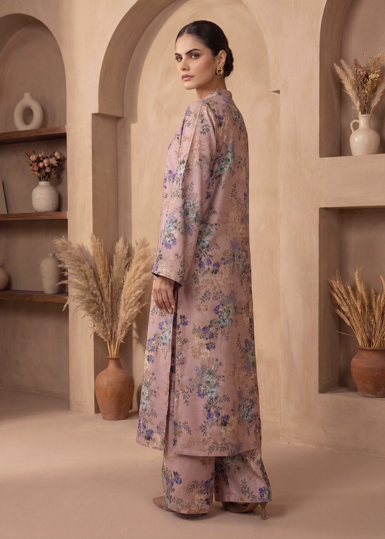 silk Kurta Set in Peach orange