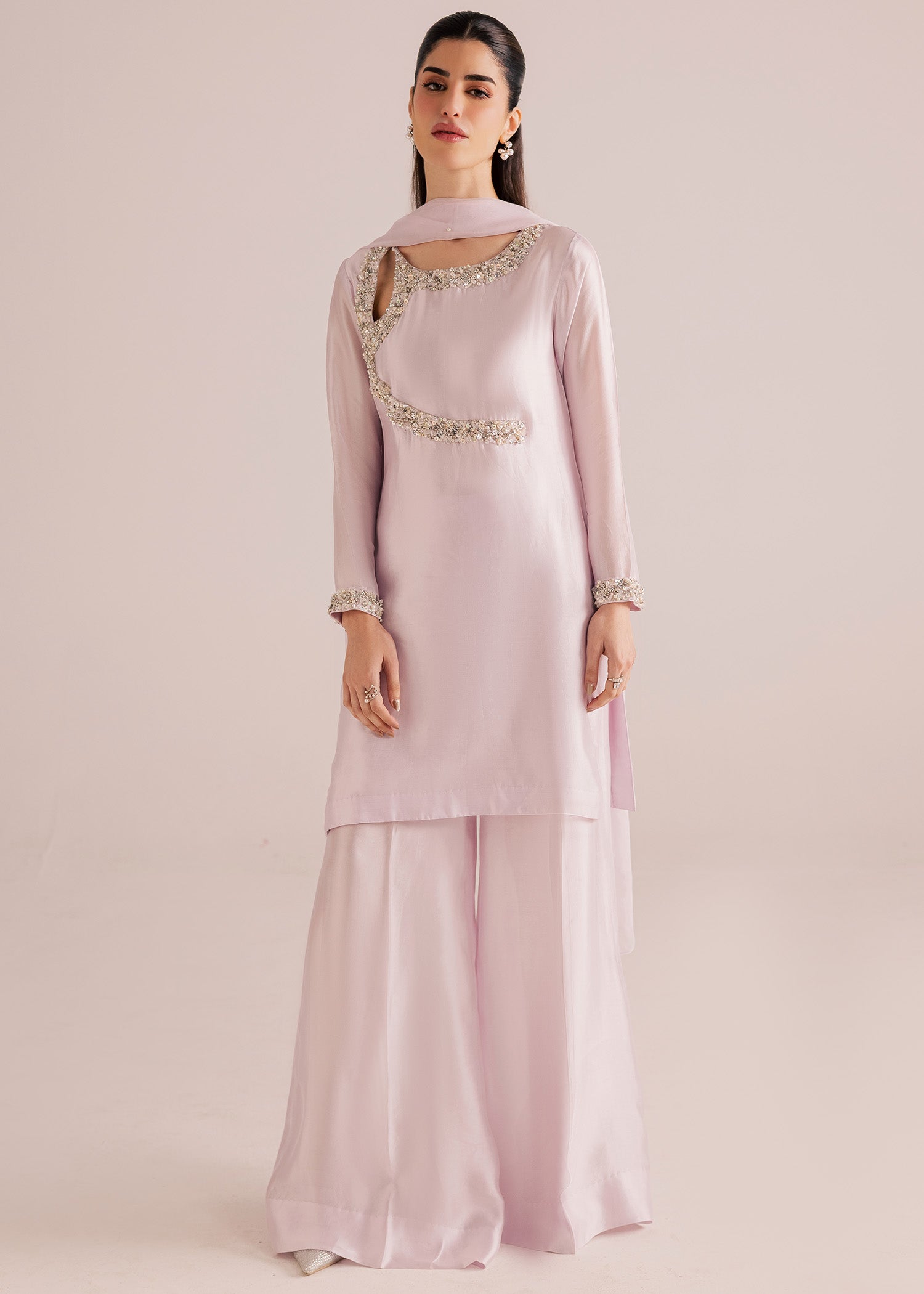tussar silk Kurta Set in Lilac