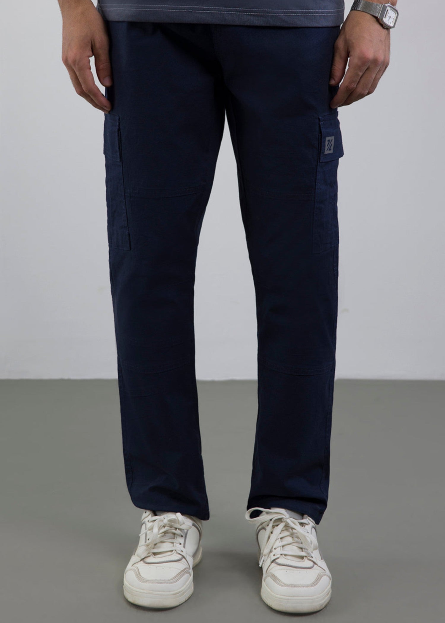 cotton Trousers in Navy blue